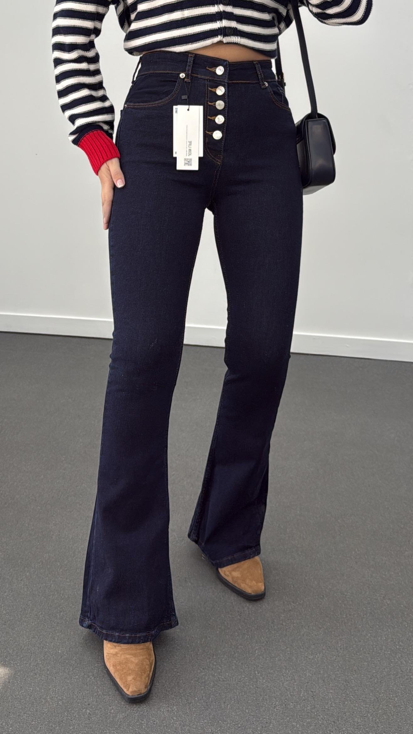 Oslo Lacivert 5 Düğmeli Likralı Flare Jeans