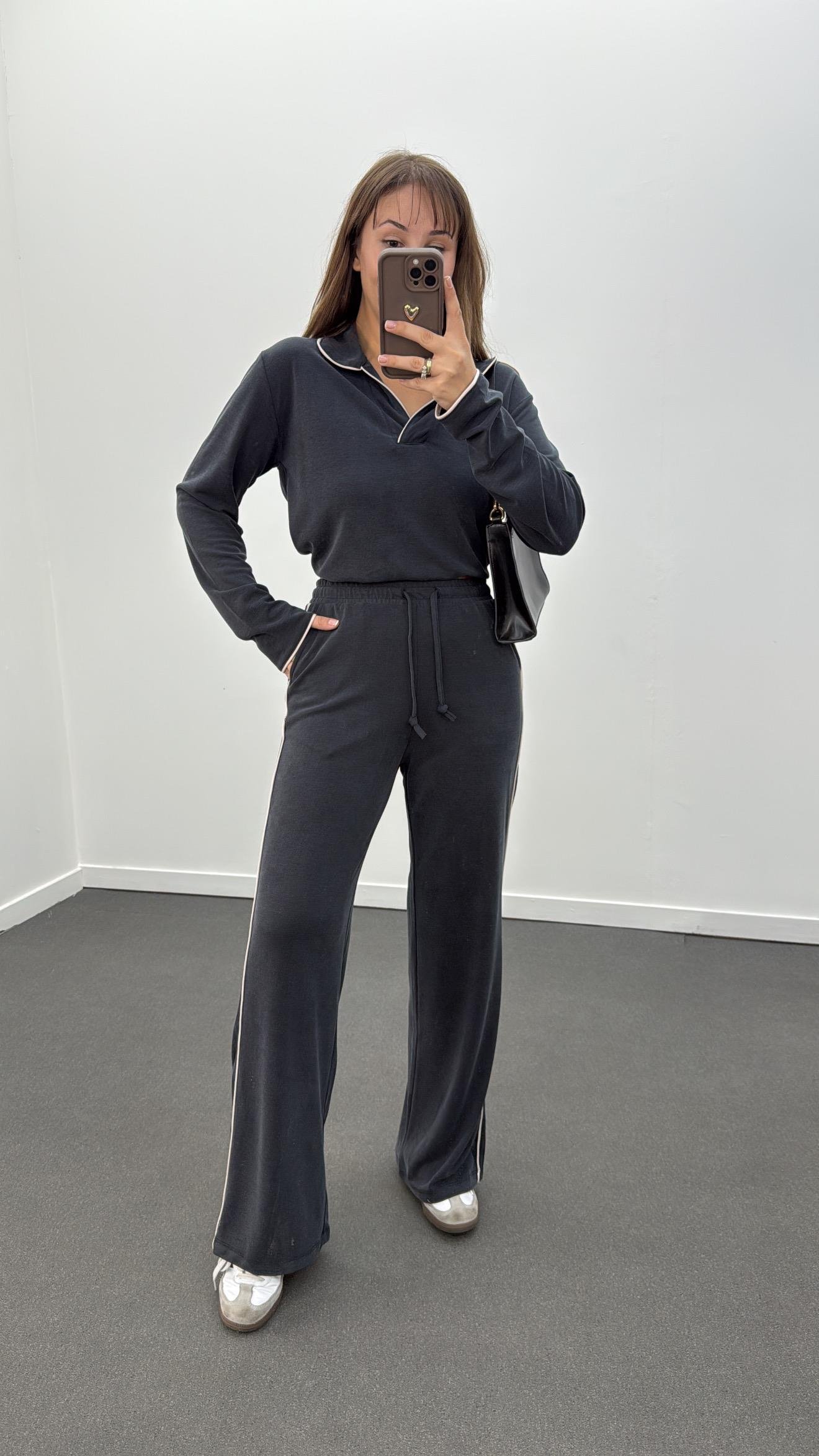 Oys Antrasit Biye Detaylı Sweat Eşofman Takımı