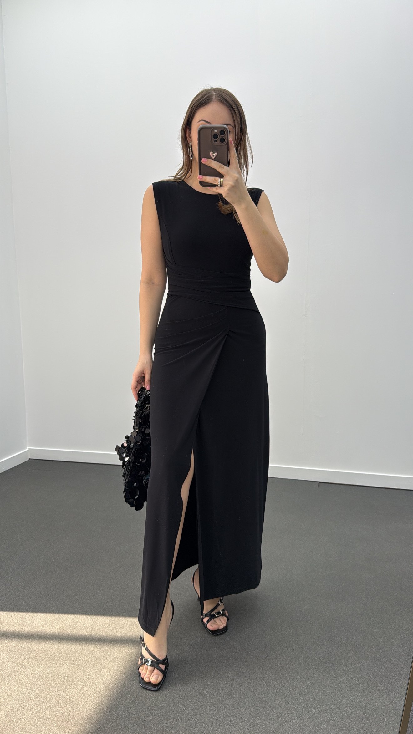 Patrica Siyah Drapeli Maxi Elbise