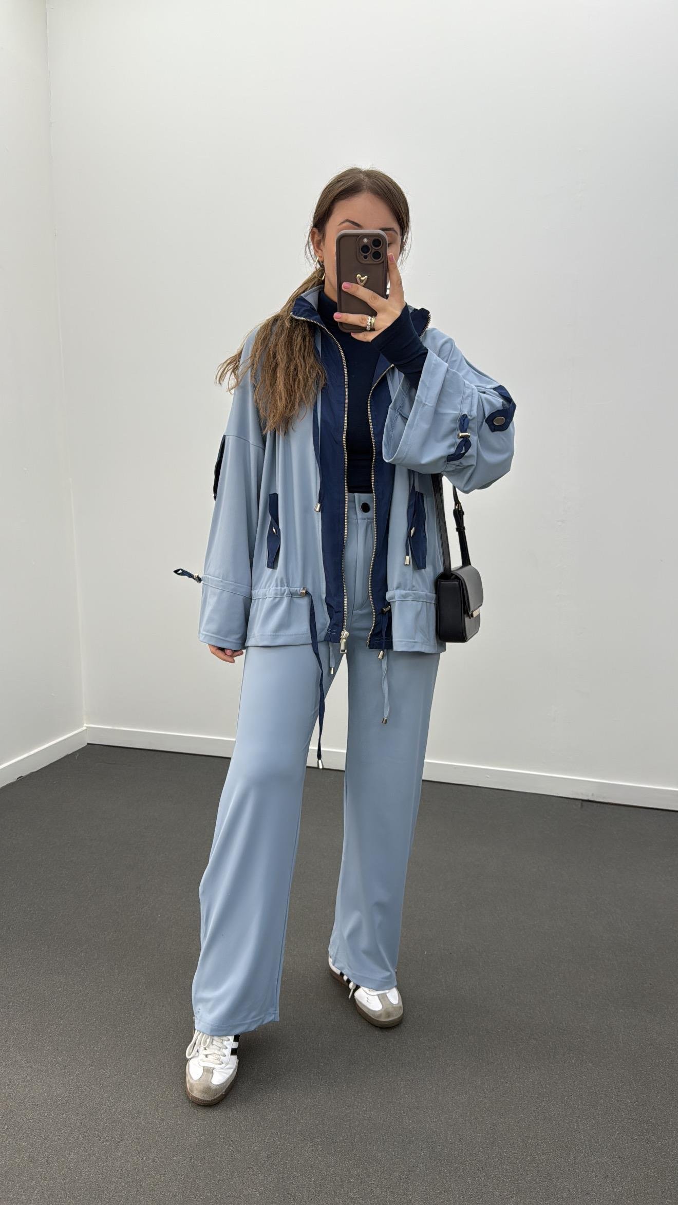 Perla Bebe Mavi Laci Modal Likralı Ceket Pantolon Takımı