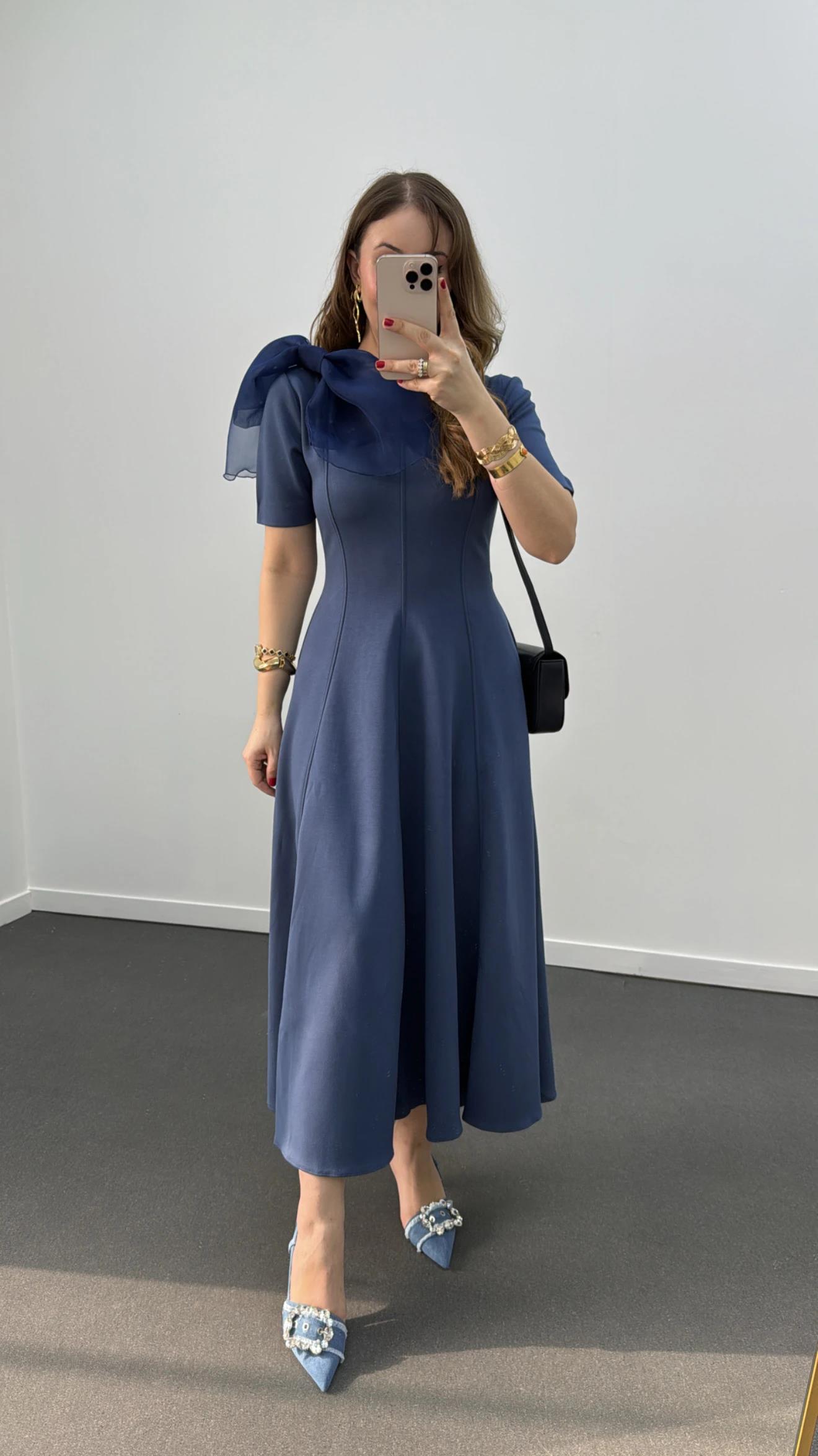 Princess Mavi Fiyonklu Premium Elbise