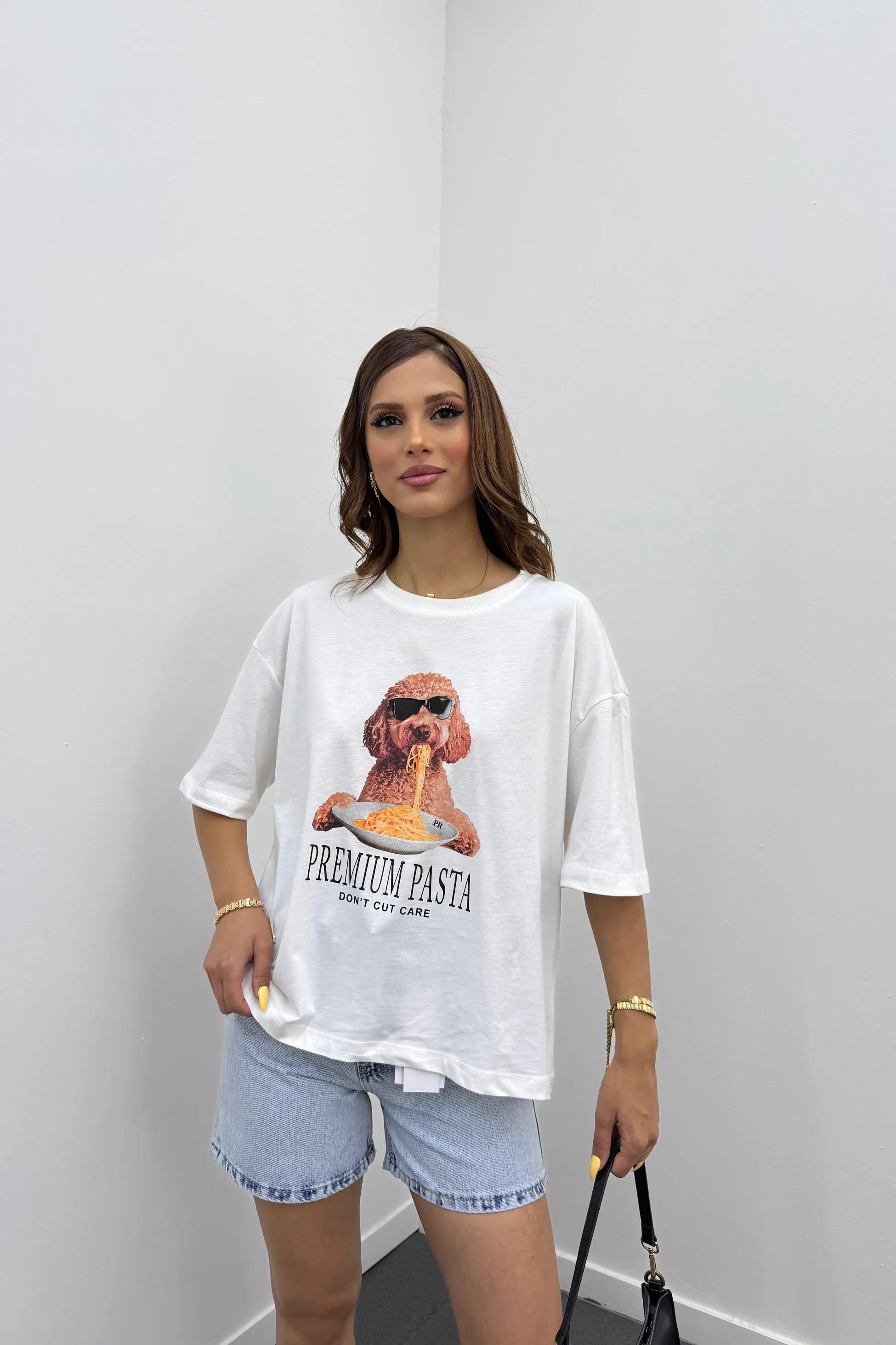Puffy Poodle Baskılı Oversize Tshirt