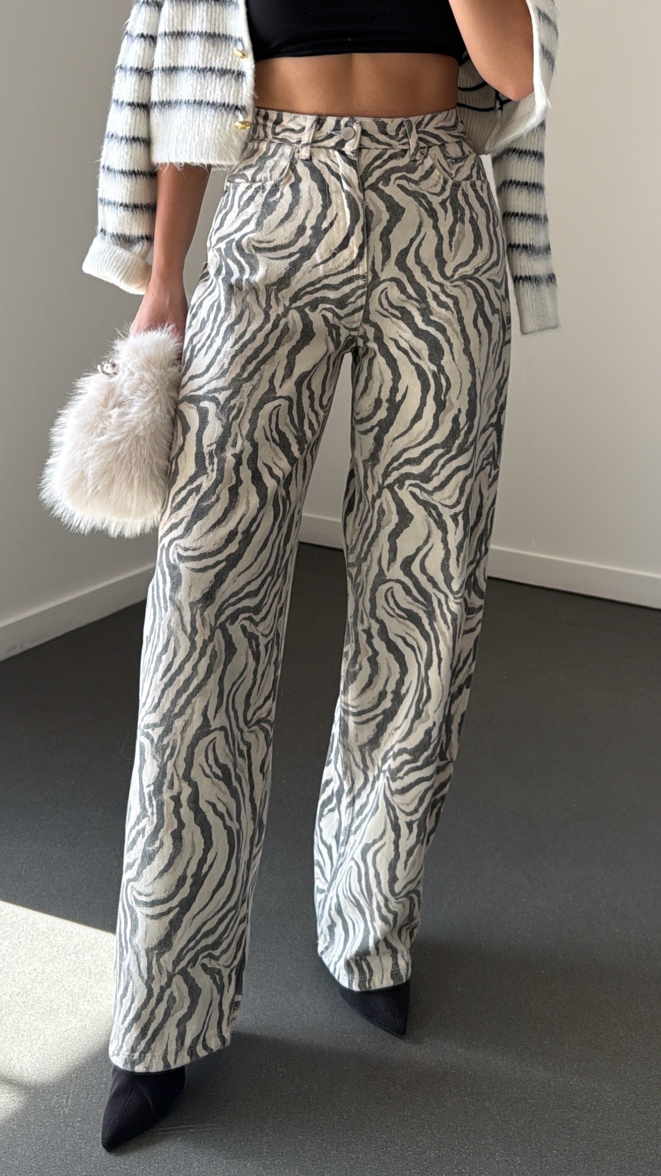 Ranger Zebra Desenli Wide Leg Jeans