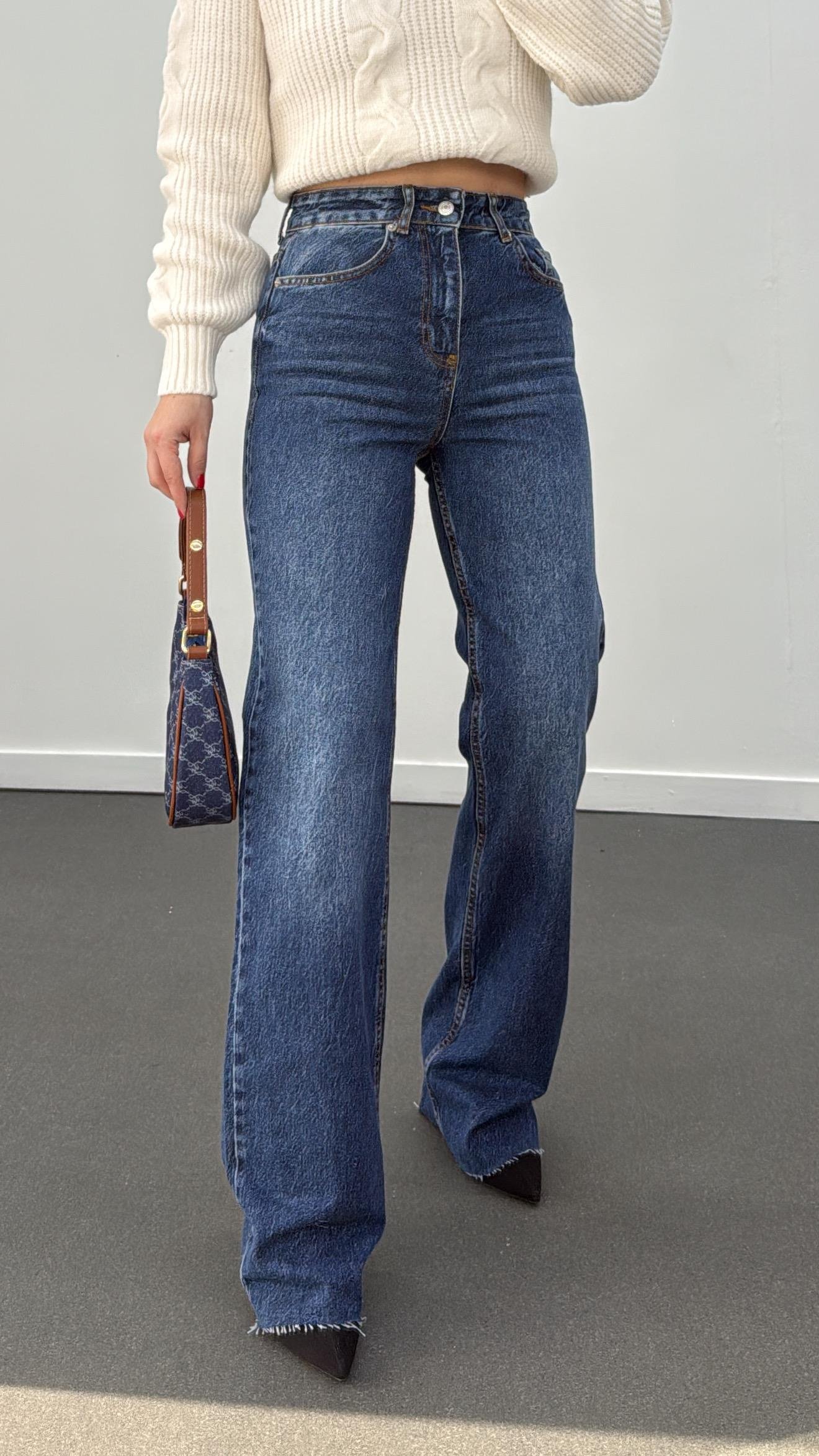 Roma Koyu Kot Yıkamalı Wide Leg Jeans