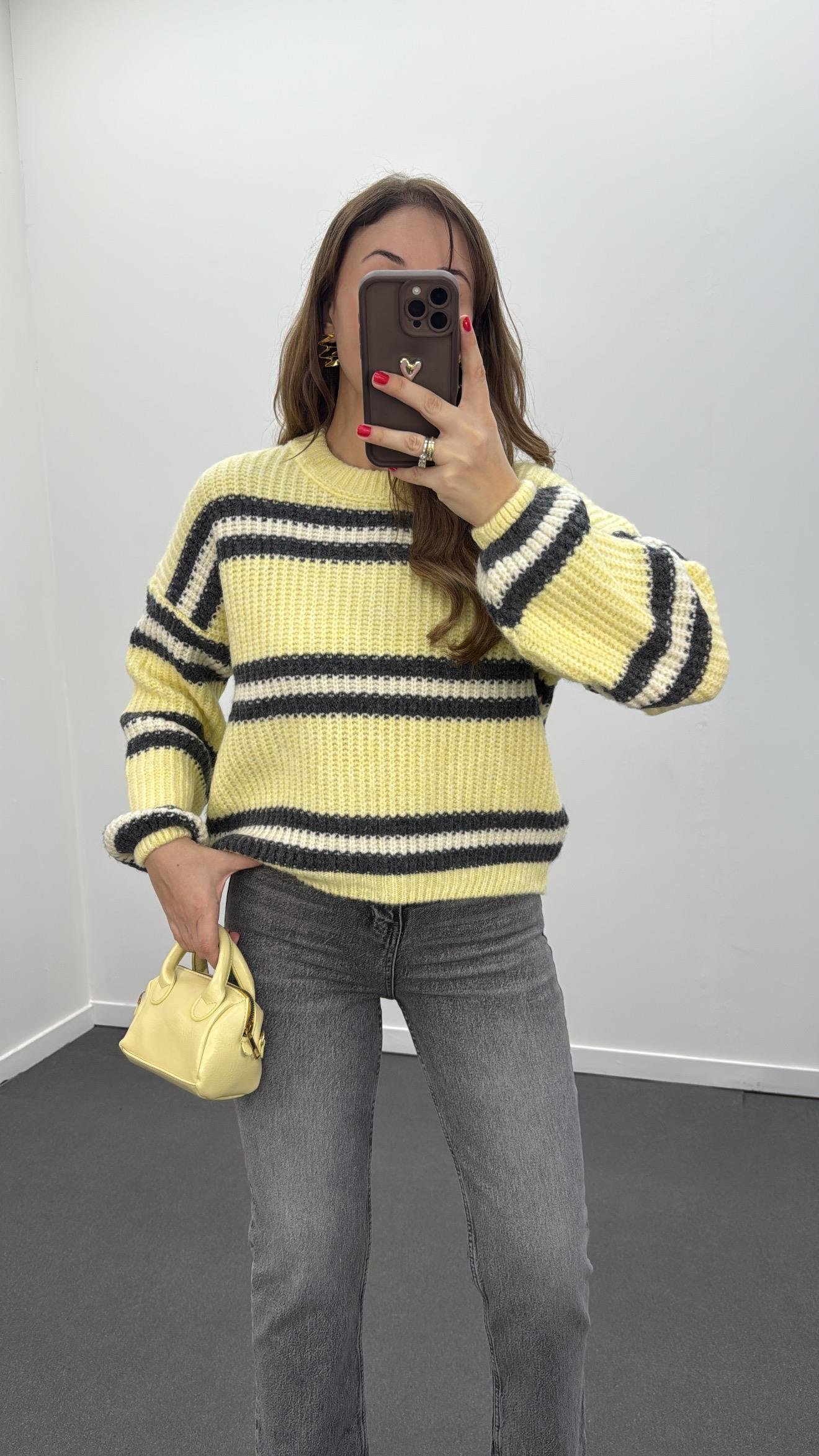 Rosalia Sarı Bisiklet Yaka Çizgili Selanik Kazak