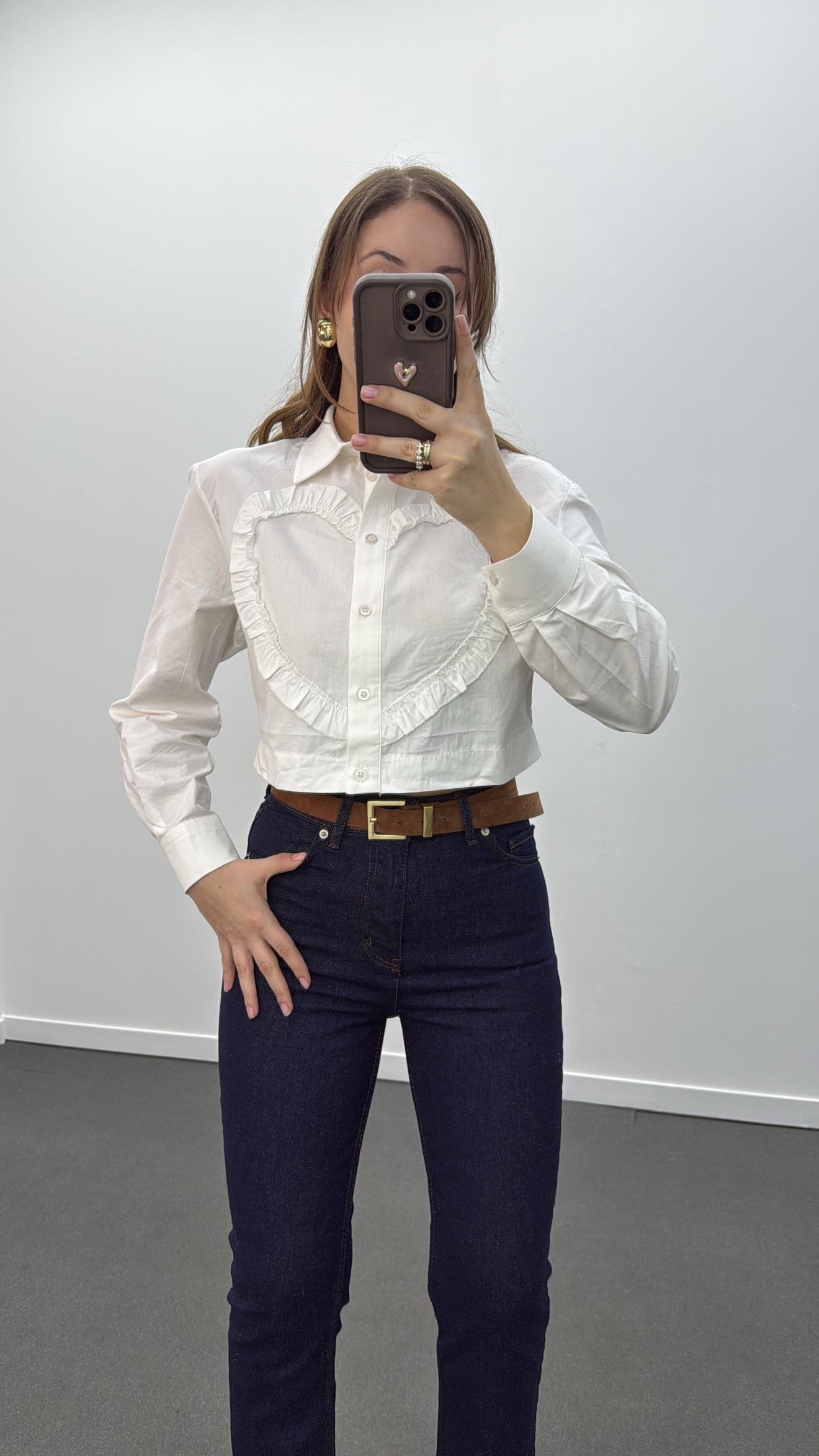 Rupy Beyaz Kalp Fırfır Detaylı Gömlek