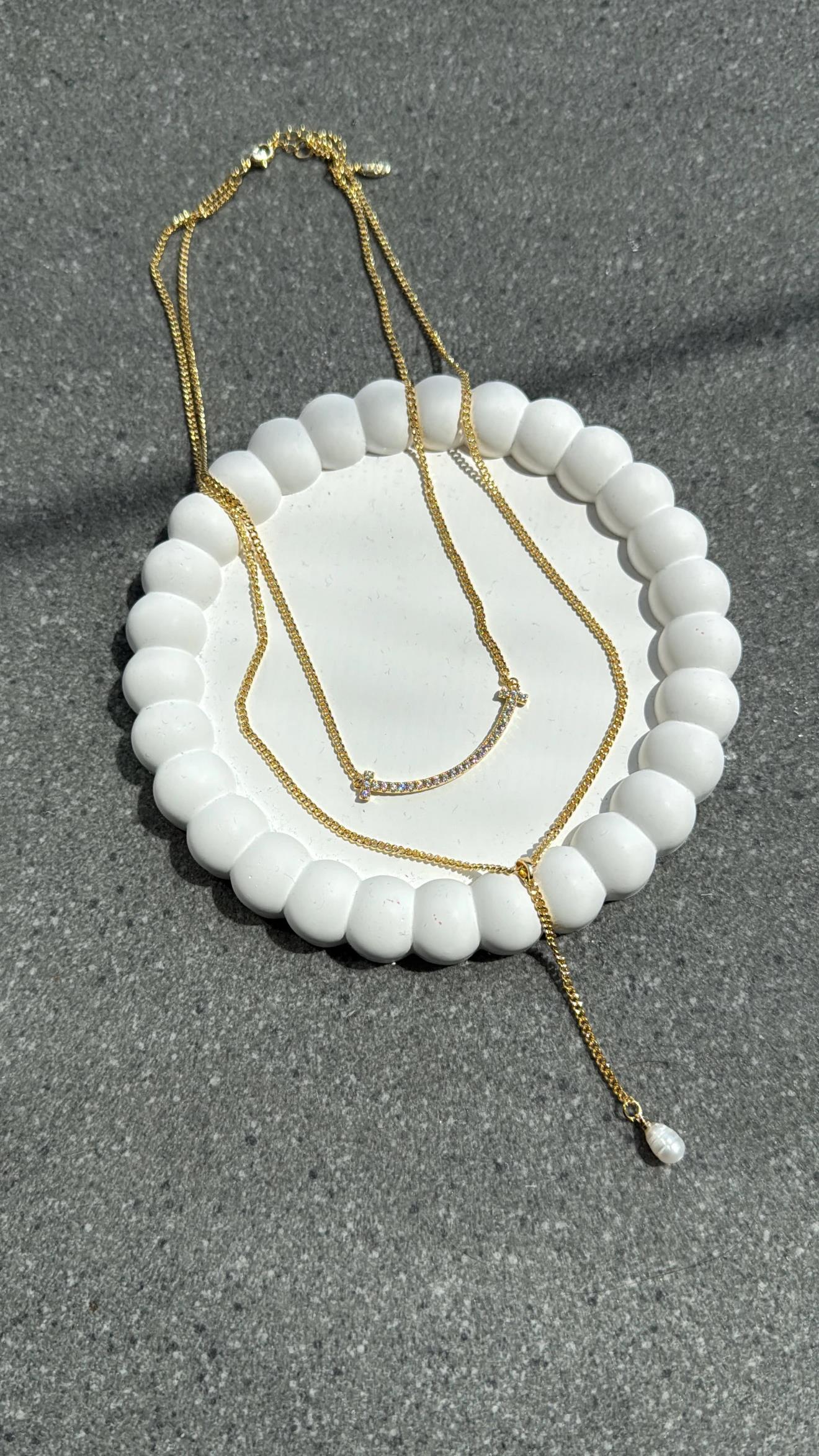 Sally Beyaz Taşlı İkili Gold Kolye