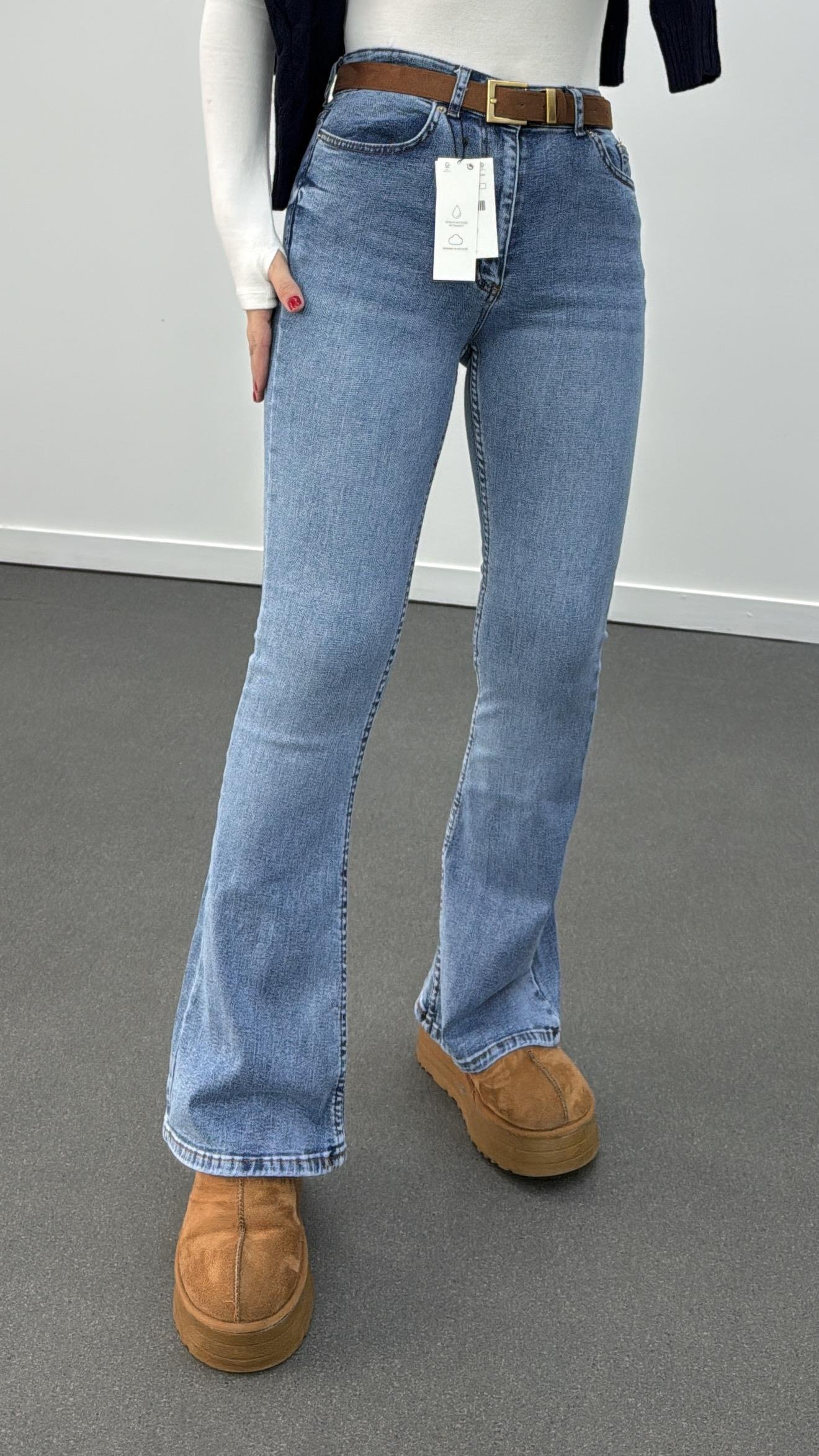 Santorini Kar Yıkama Yüksek Bel Toparlayıcı Flare Jeans