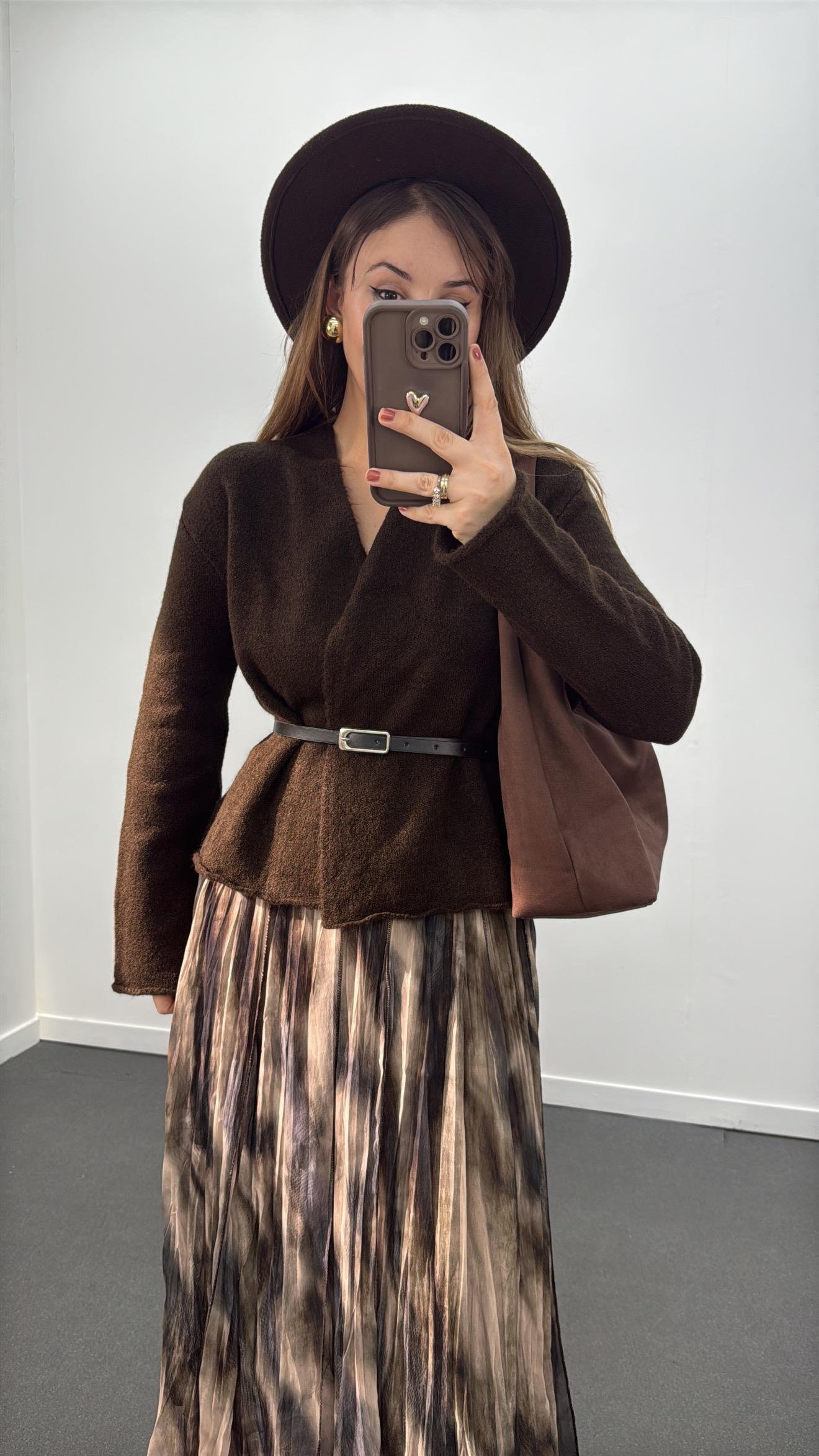 Talin Kahverengi Kemerli Premium Triko