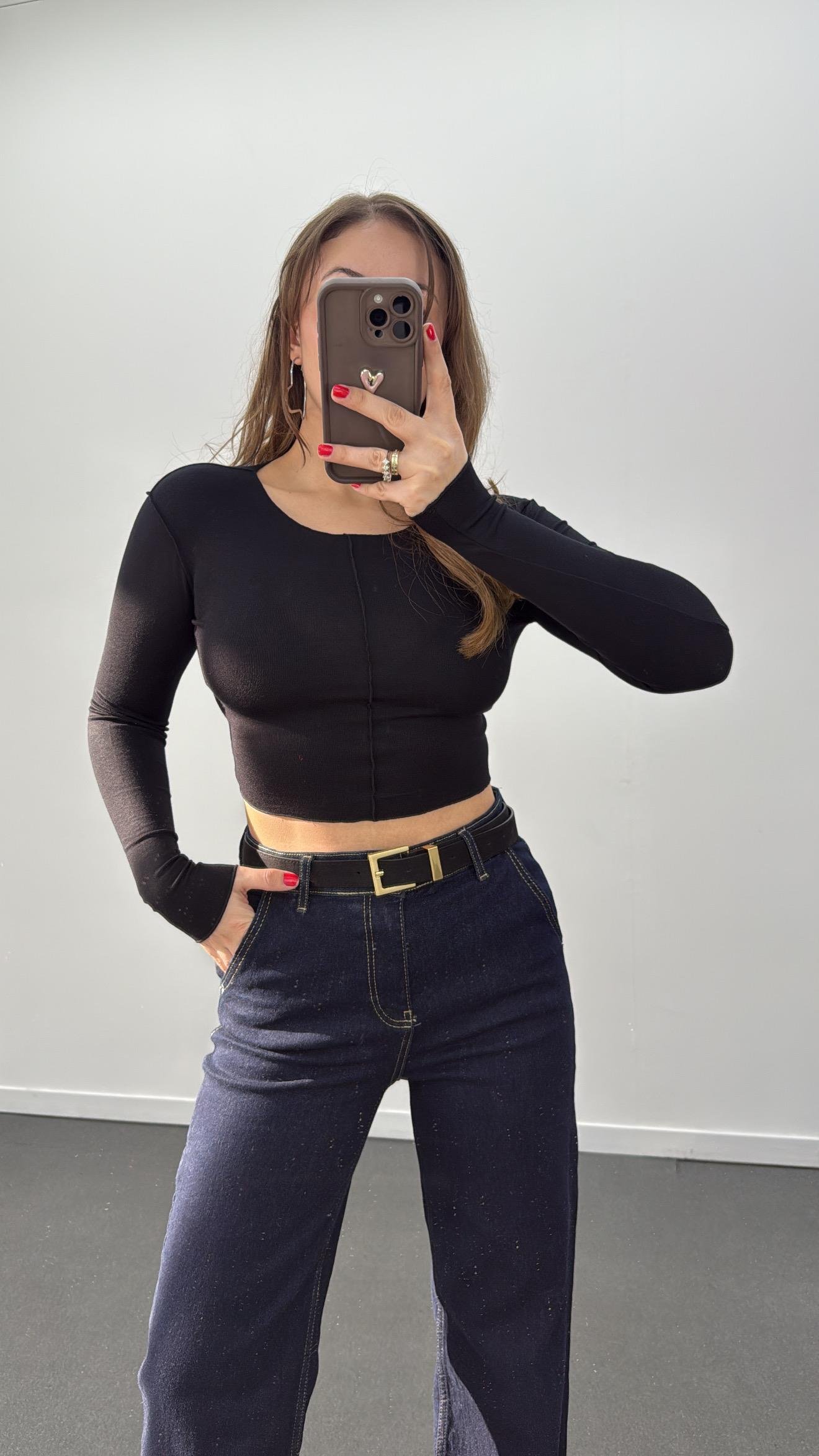 Tally Siyah Yumuşak Kumaş Bluz