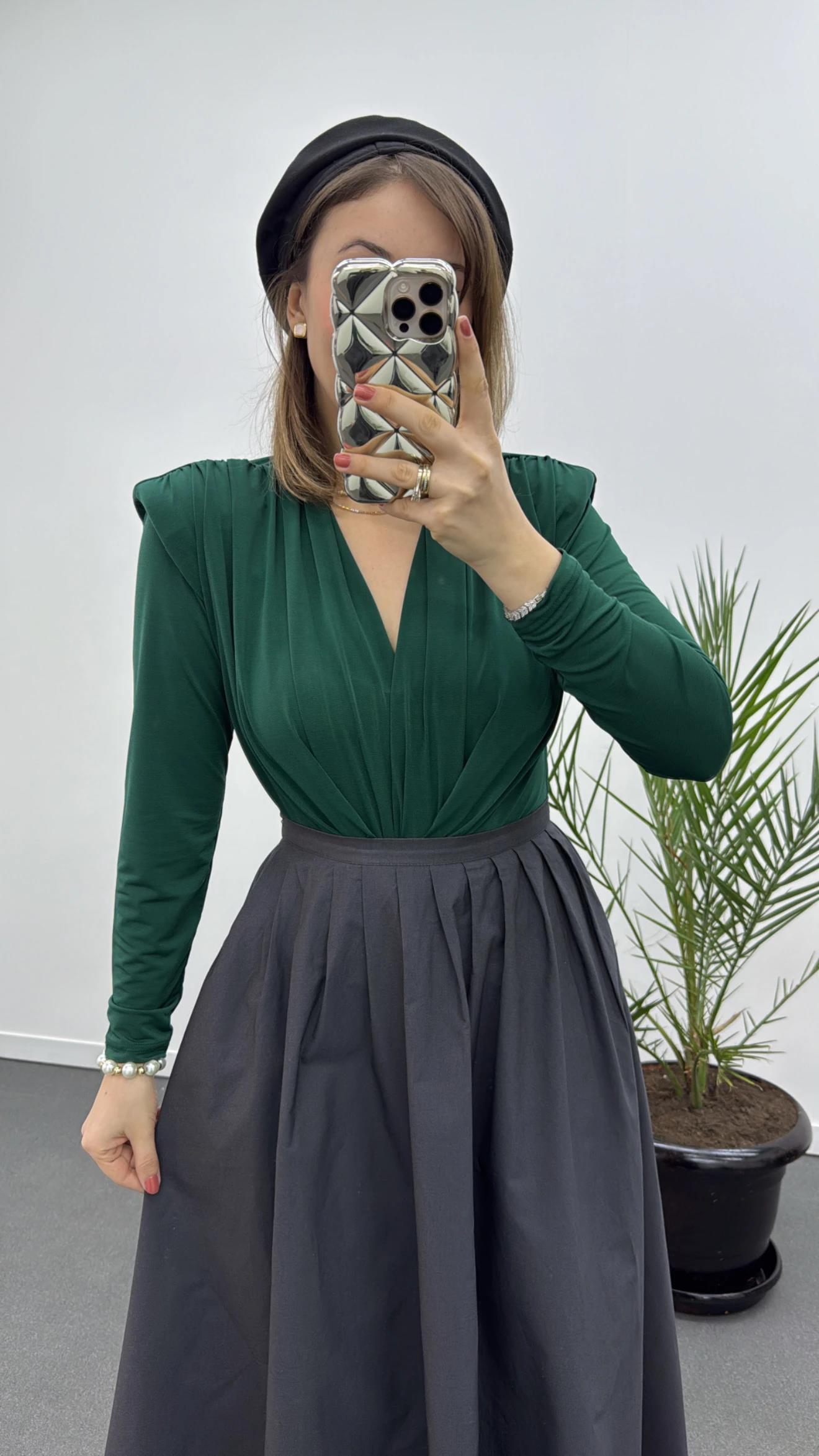 Theo Zümrüt Yeşili Vatkalı Sandy Bodysuit