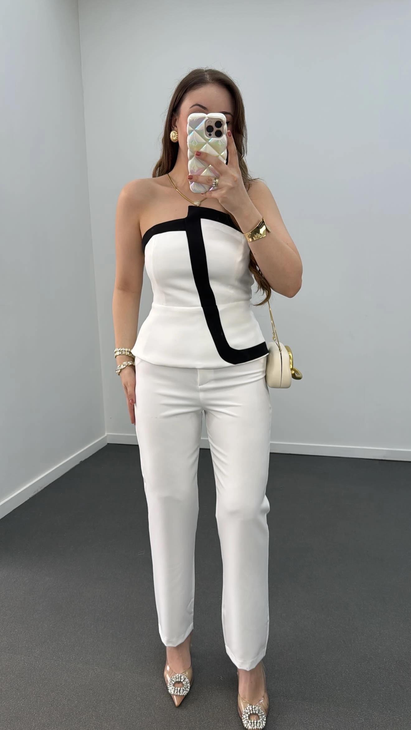 Viyana Beyaz Bluz Ve Pantolon Takımı