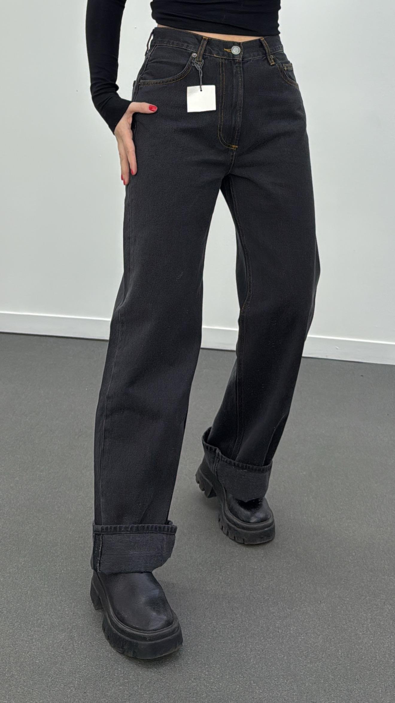 Wanda Antrasit Orta Bel Baggy Relax Fit Jeans