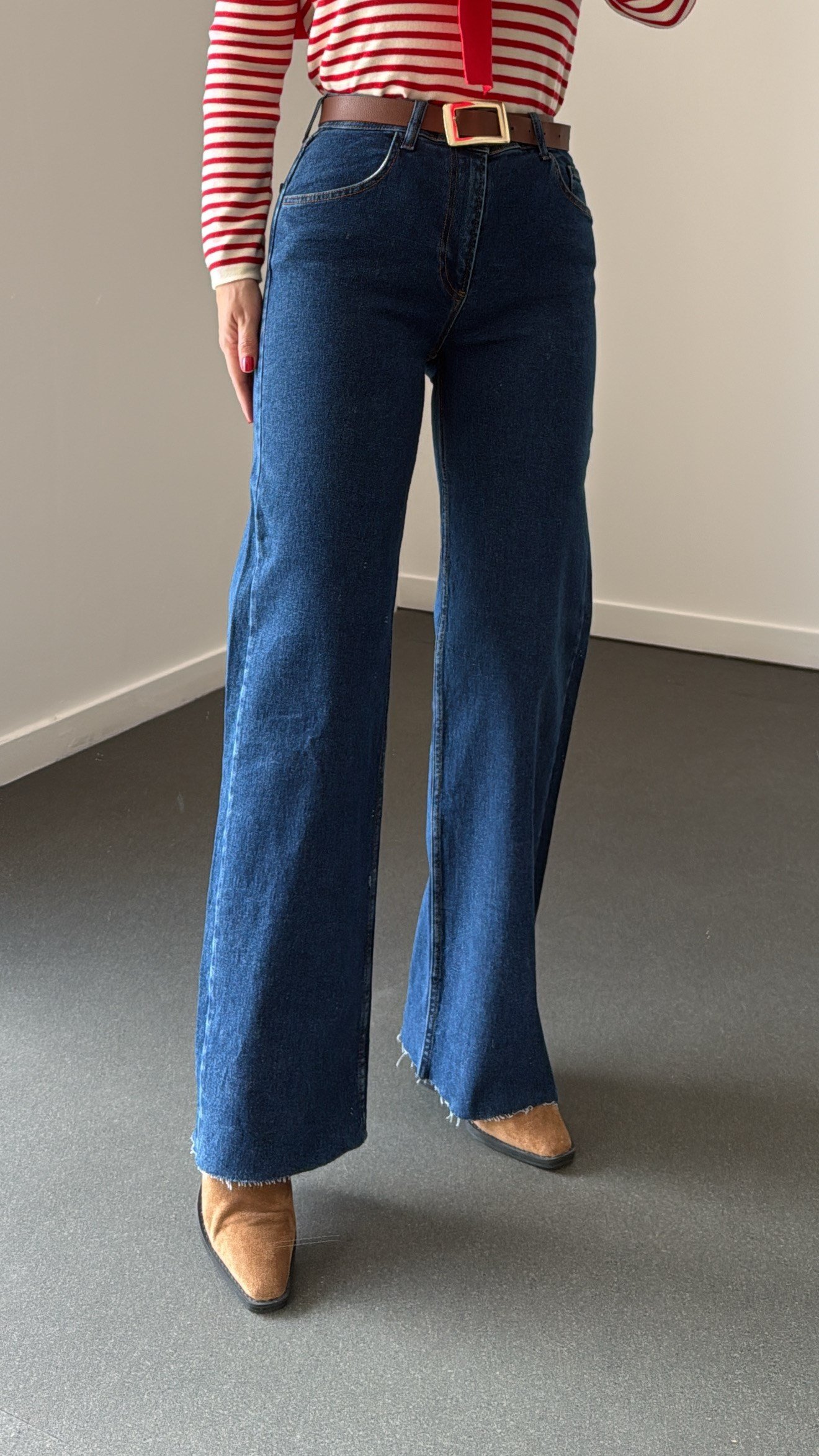 Zaylen Dark Blue Comfort Wide Leg Jean