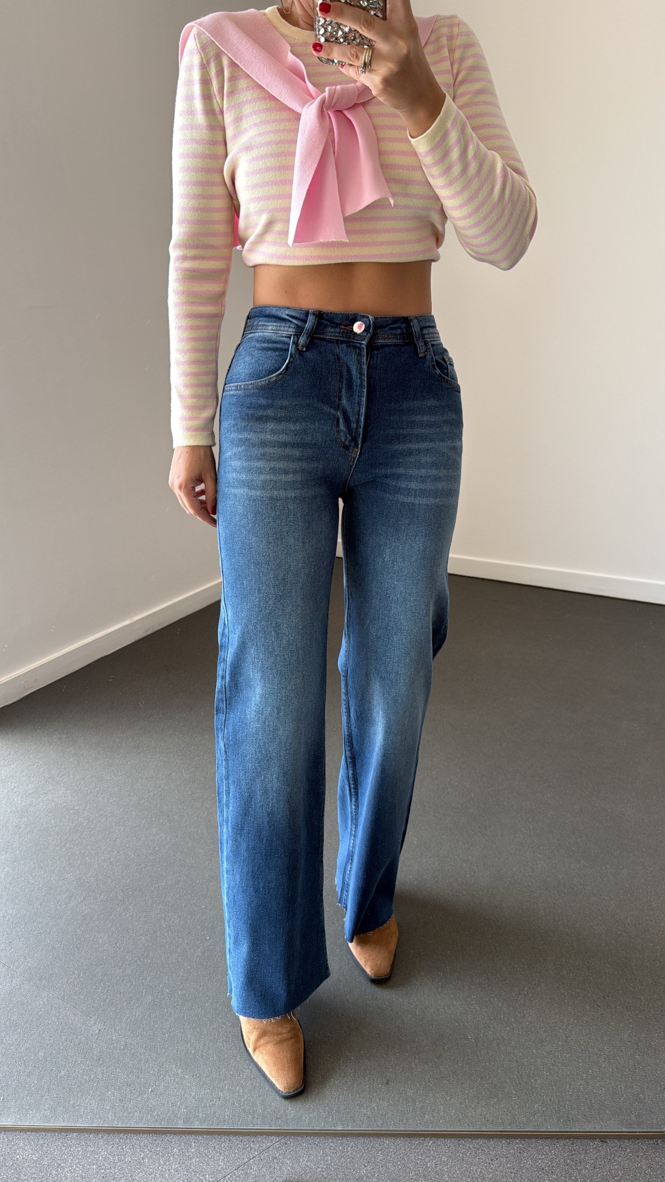 Zaylen Orta Kot Yıkamalı Comfort Wide Leg Jean