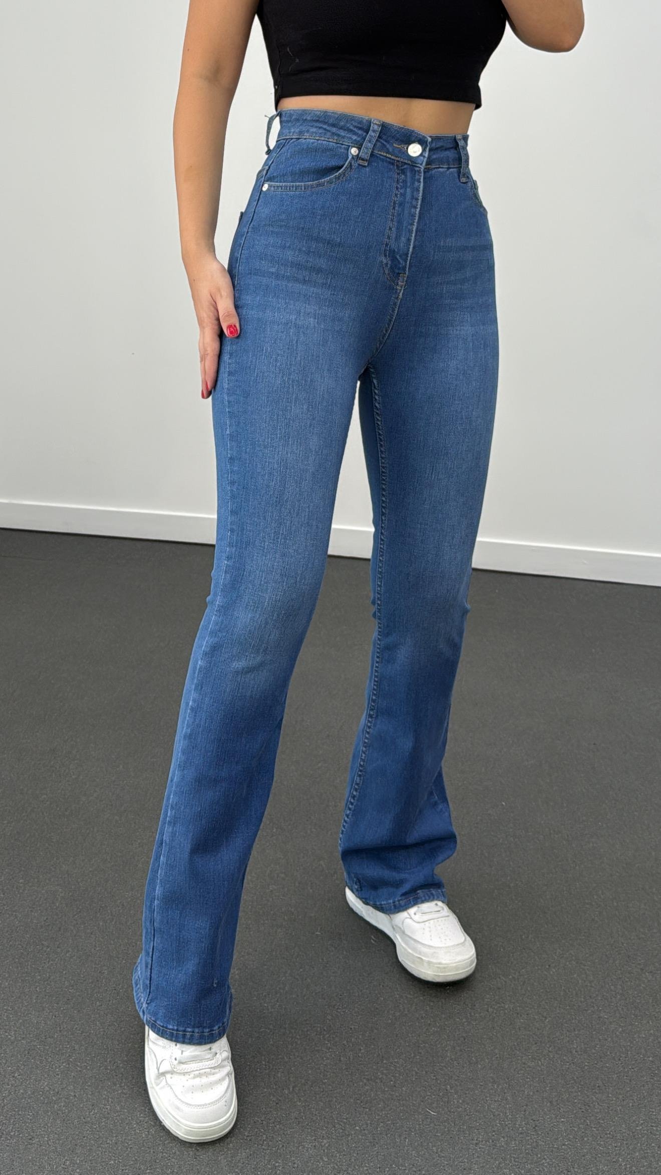 ZR Açık Renk Extra Yüksek Bel Full Likralı Flare Jeans