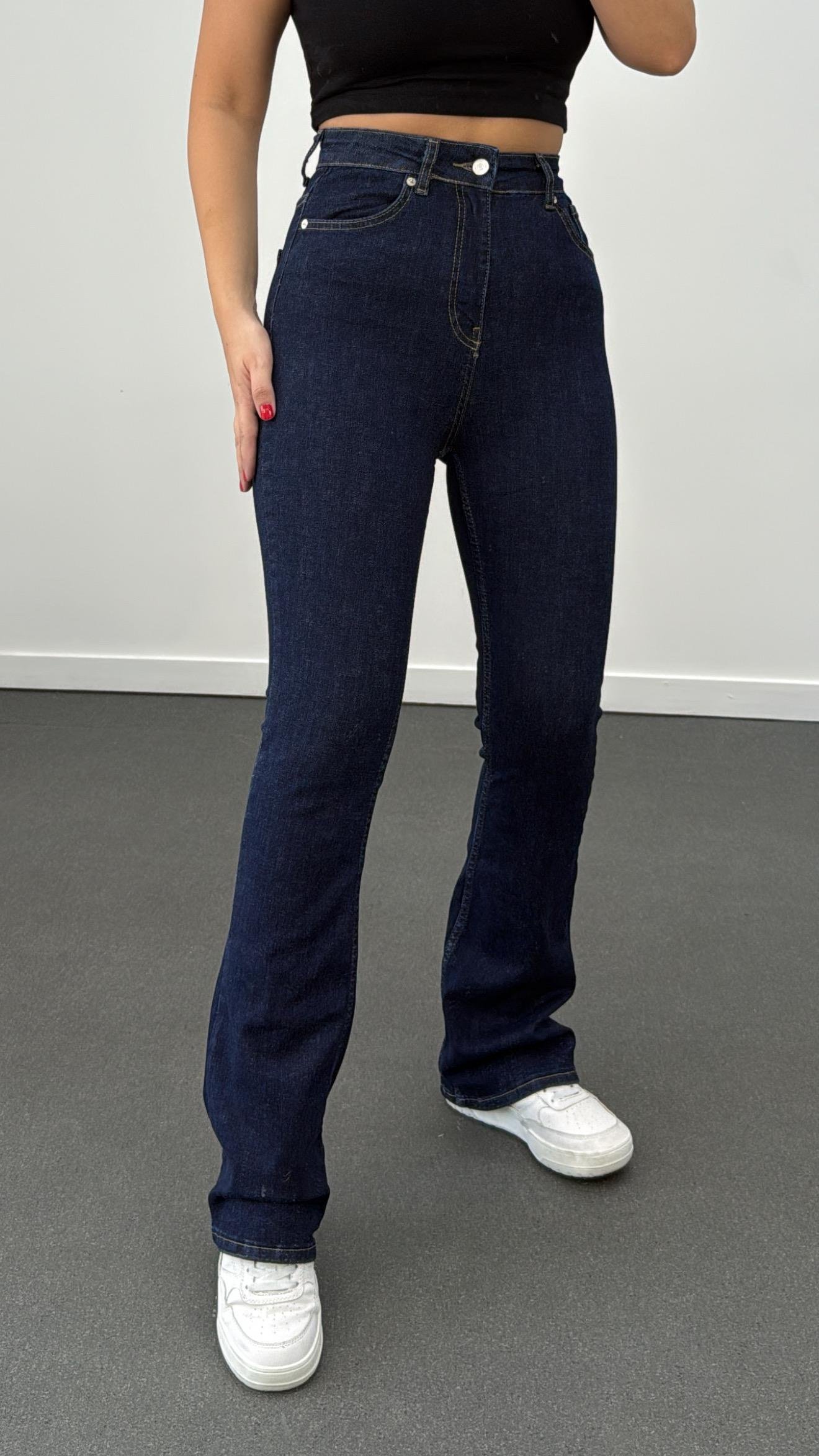 ZR Dark Blue Extra Yüksek Bel Full Likralı Flare Jeans