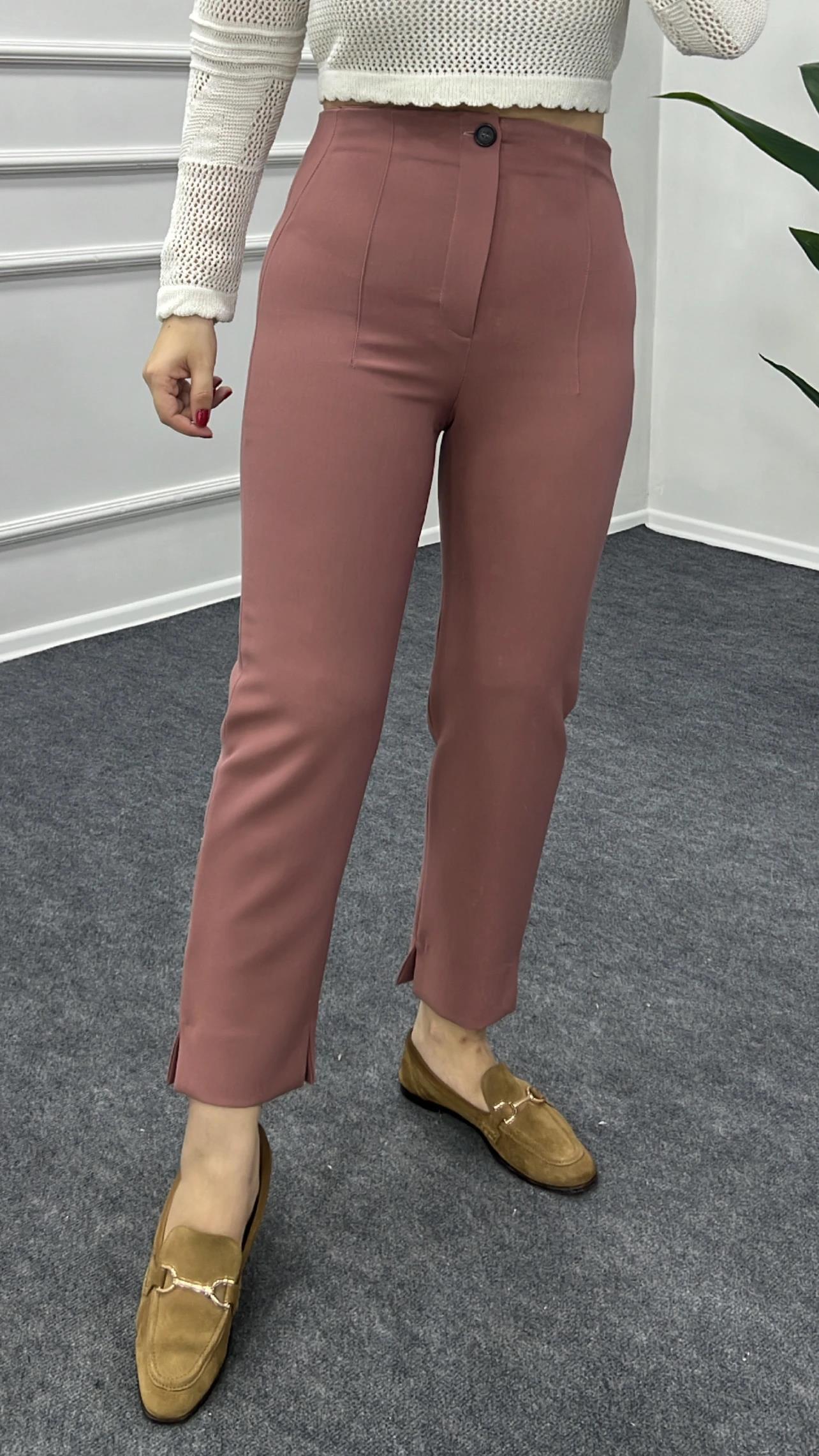 ZR Gül Kurusu Renk Düğmeli Kumaş Pantolon