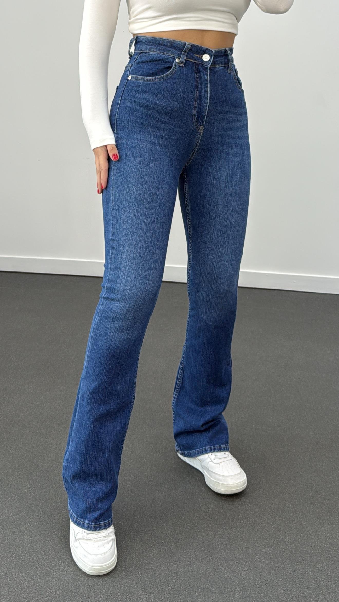 ZR Koyu Kot Extra Yüksek Bel Full Likralı Flare Jeans