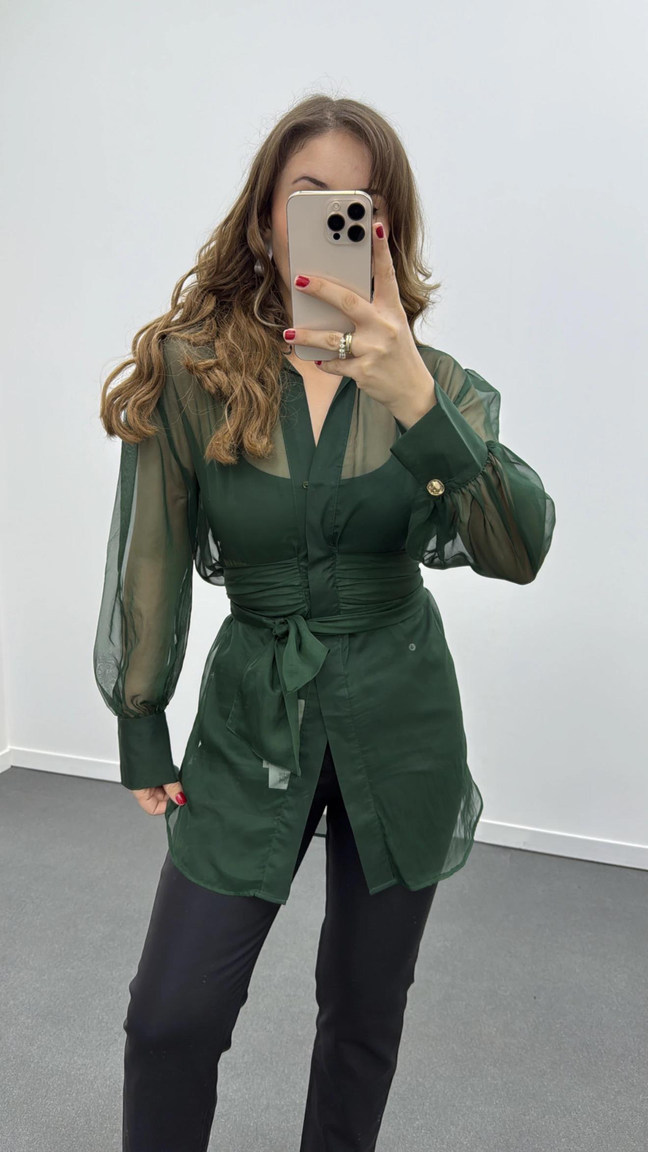 ZR Yeşil Tasarım Tül Bluz