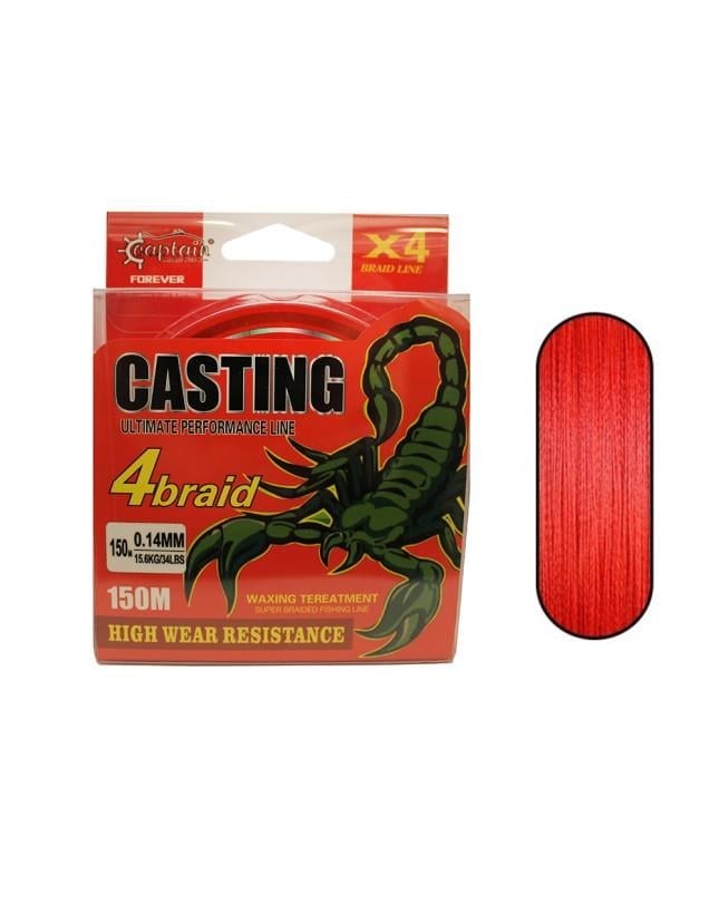 Captain Casting Pe 4 Kat Spin İp Misina 150Mt Kırmızı
