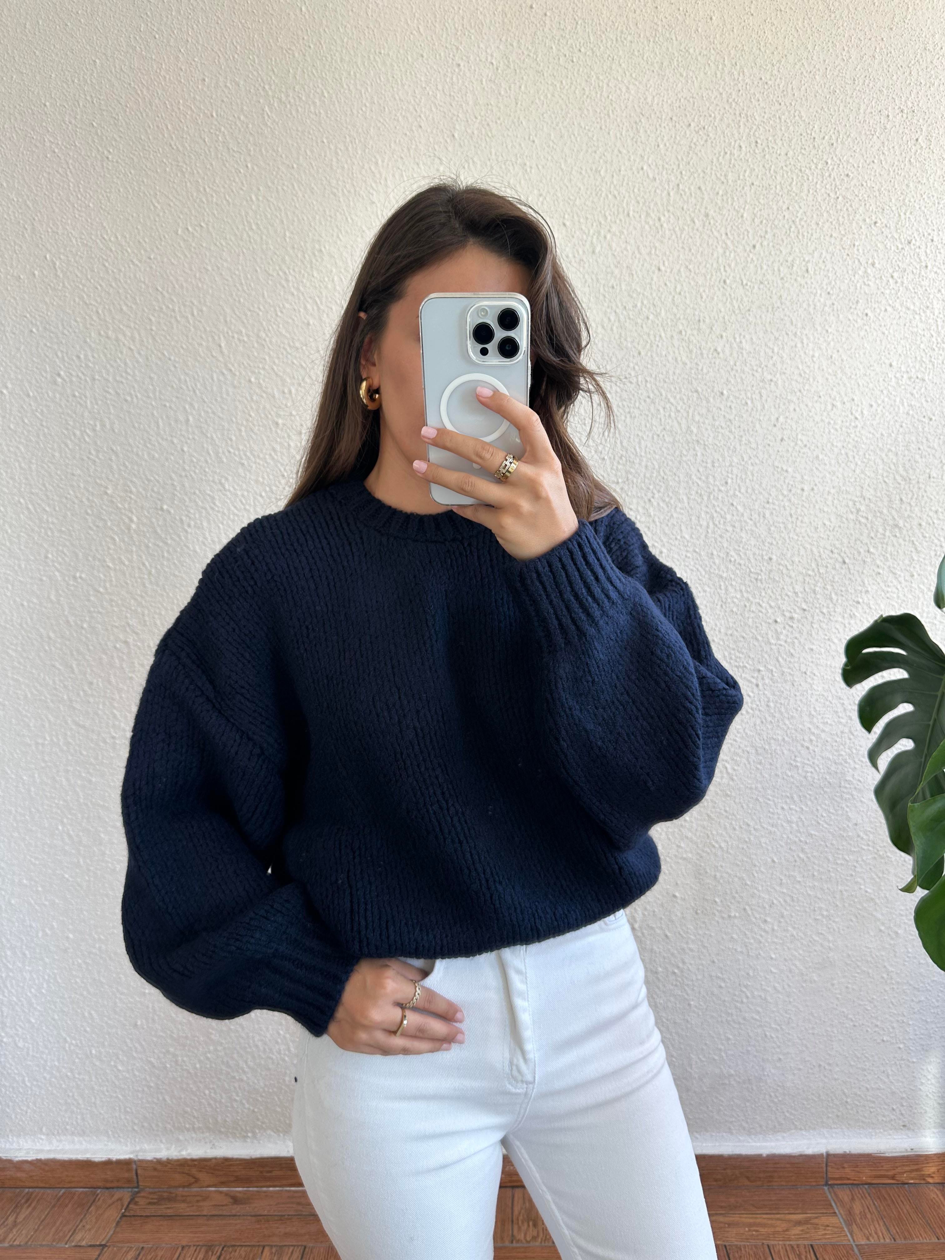 Bisiklet Yaka Oversize Kazak - Lacivert