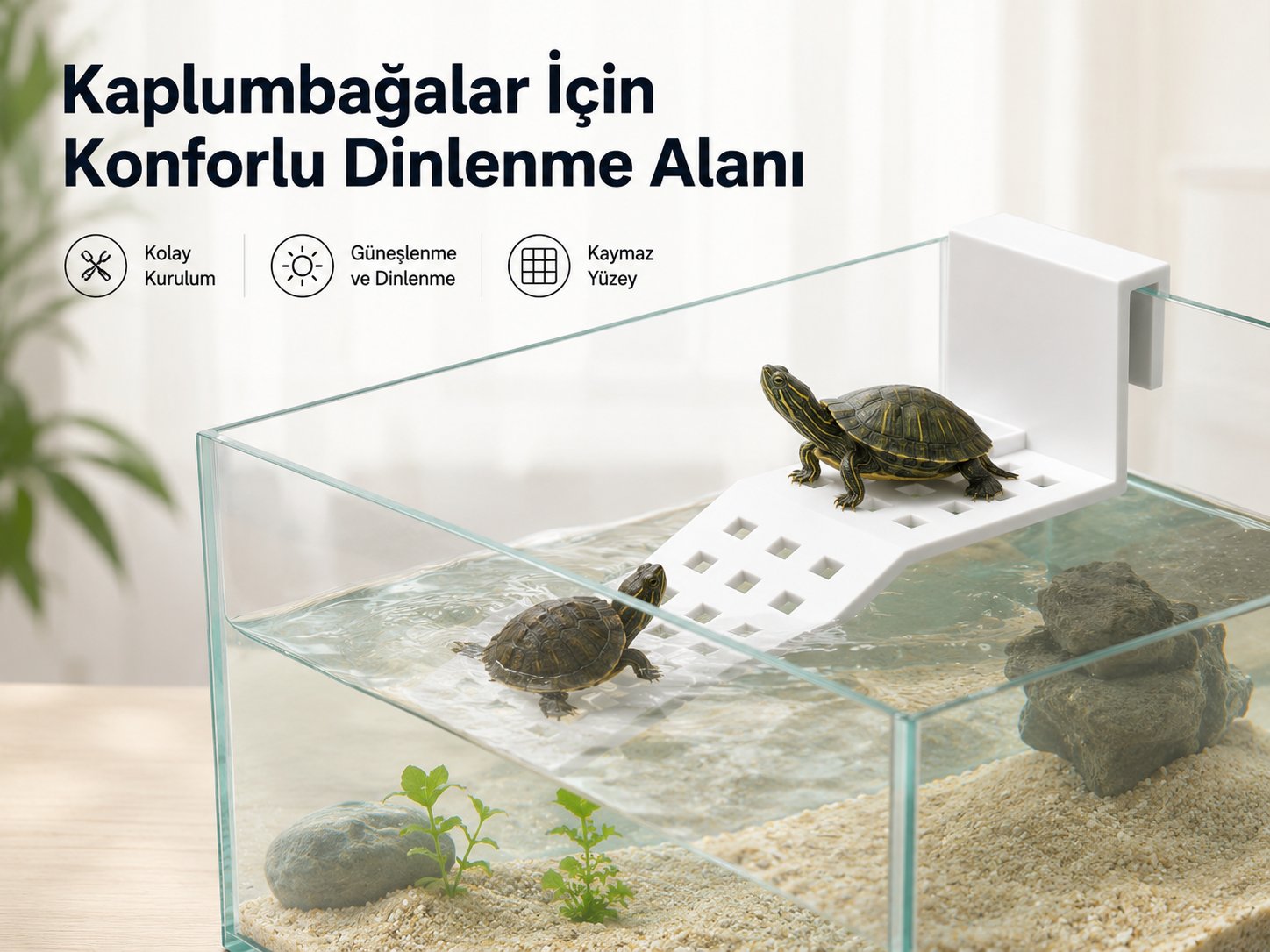 Kaplumbağa Tırmanma Rampası – Akvaryum Dinlenme ve Beslenme Platformu
