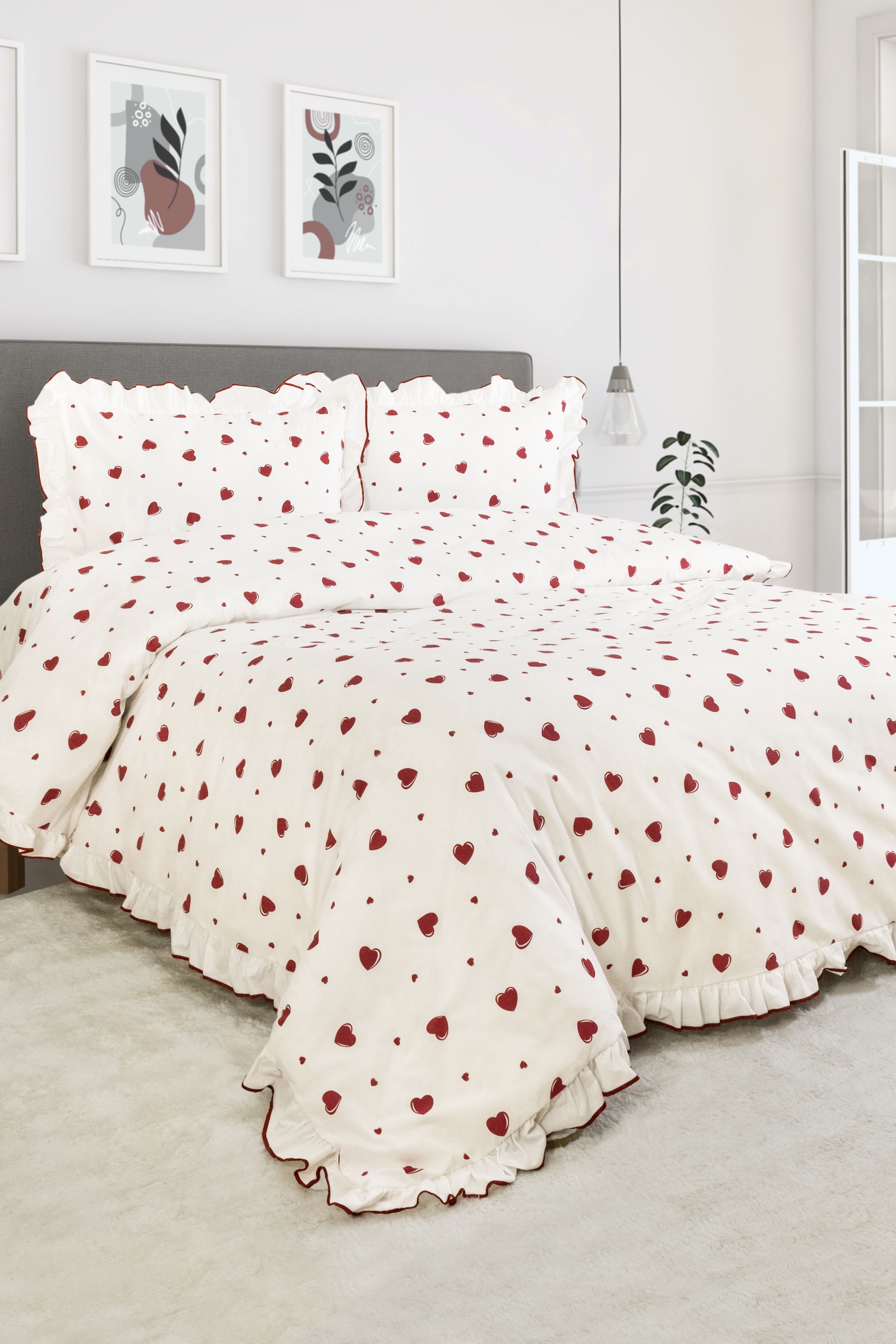 Juliet Premium Kalpli Fırfırlı Çift Kişilik Nevresim Seti / %100 Pamuklu