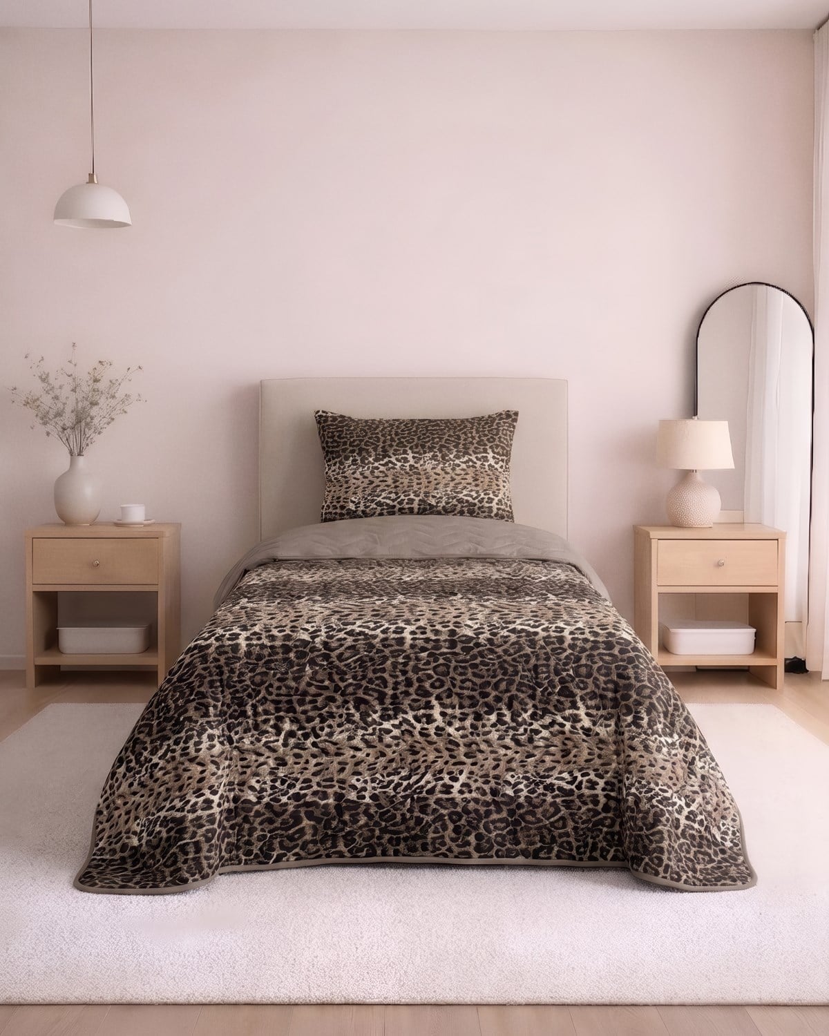 Premium Tek Kişilik Pamuklu Kapitone Çok Amaçlı Pike & Yatak Örtüsü / Leopar Desen