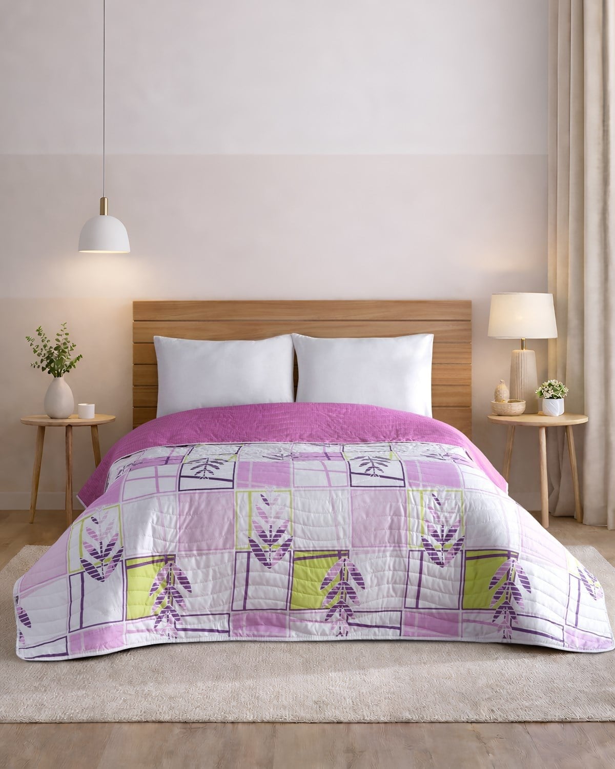 Pure Lines Mor Premium Çift Taraflı Pamuklu Kapitone Yatak Örtüsü 210x230 cm