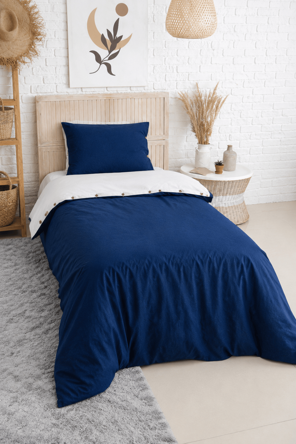 Uyum-Navy Blue/Cream Tek Kişilik Nevresim Takımı (Lastikli Çarşaflı)