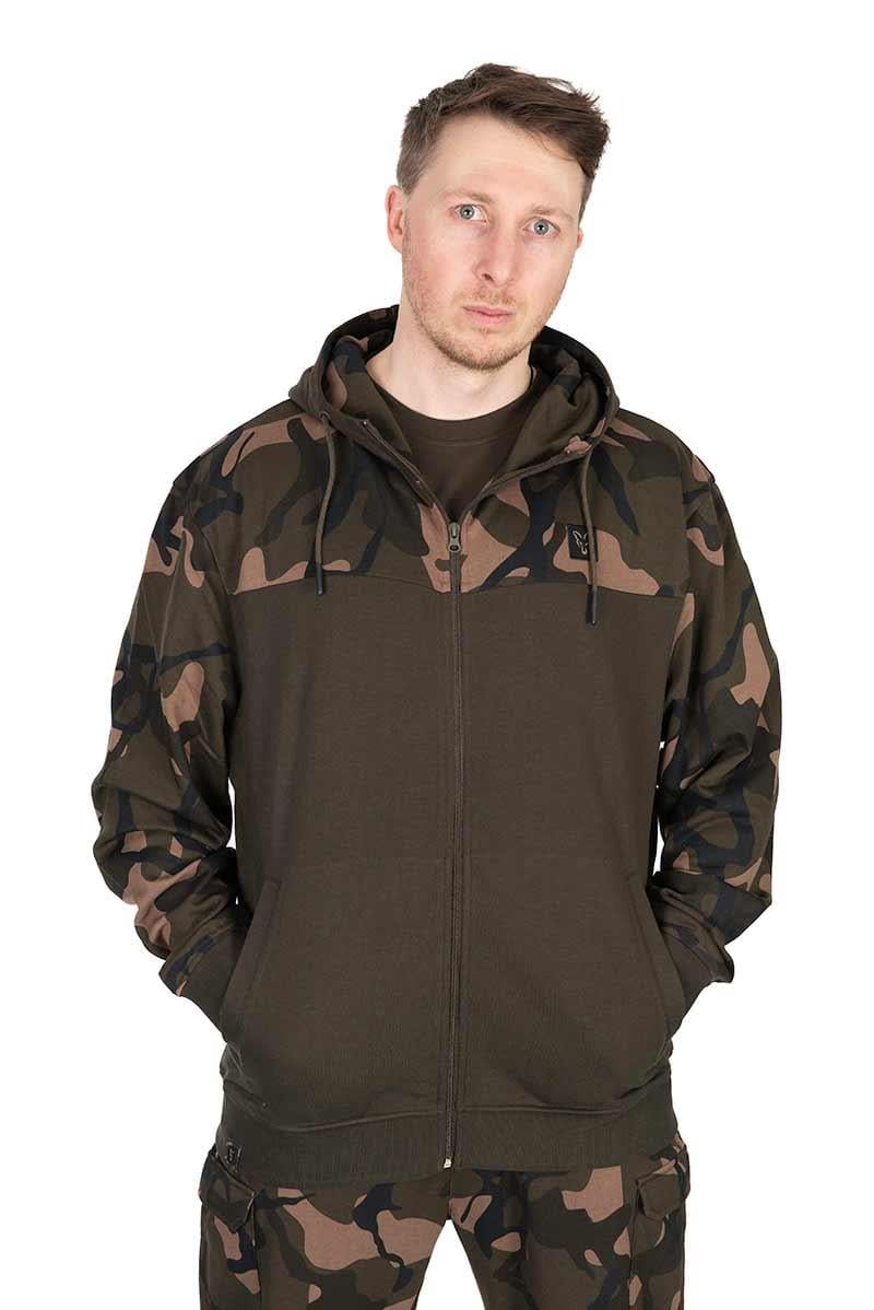 Fox LW Khaki/Camo Split Fermuarlı Kapüşonlu Üst