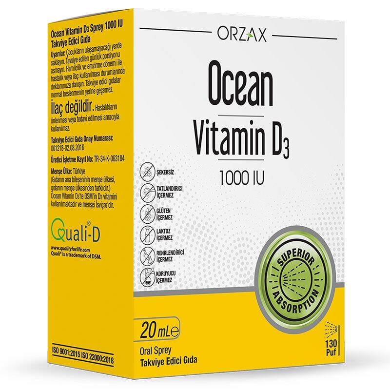 Orzax Ocean Vitamin D3 1000 IU Sprey 20ml