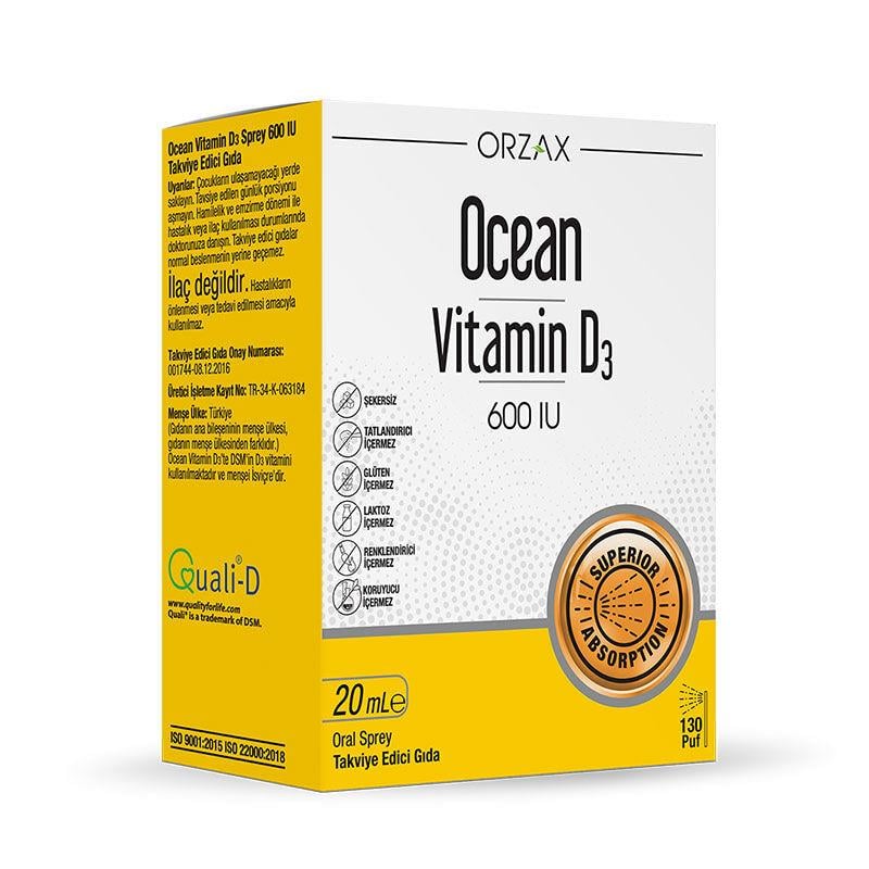 Orzax Ocean Vitamin D3 600 IU Sprey 20ml