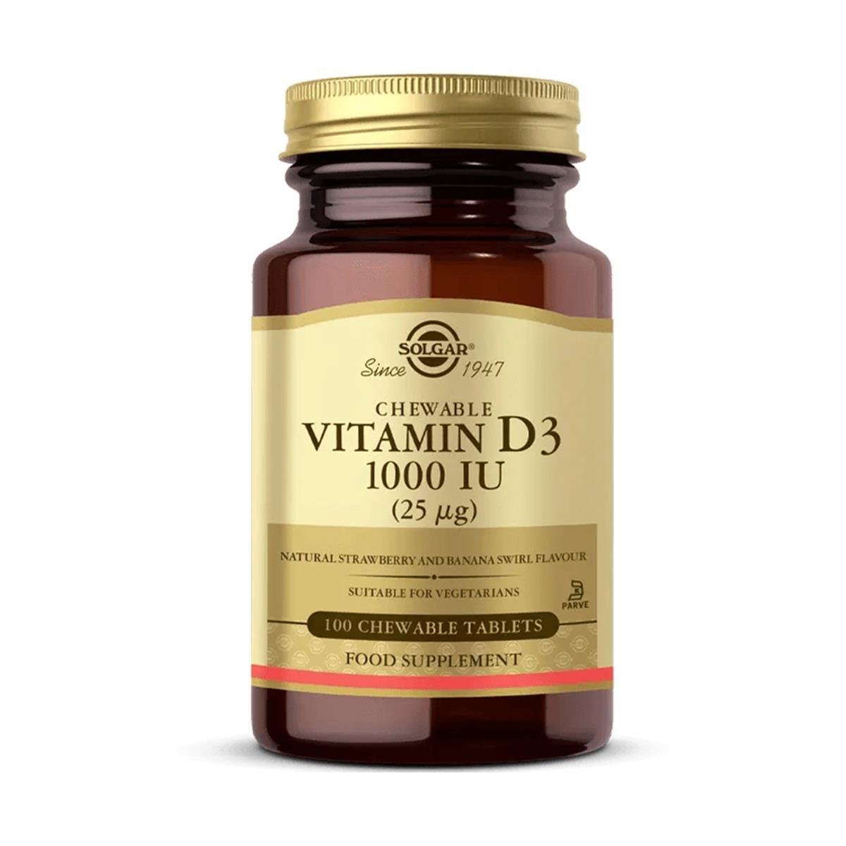 Solgar  Vitamin D3 1000 IU (25 µg) 100 Çiğnenebilir Tablet