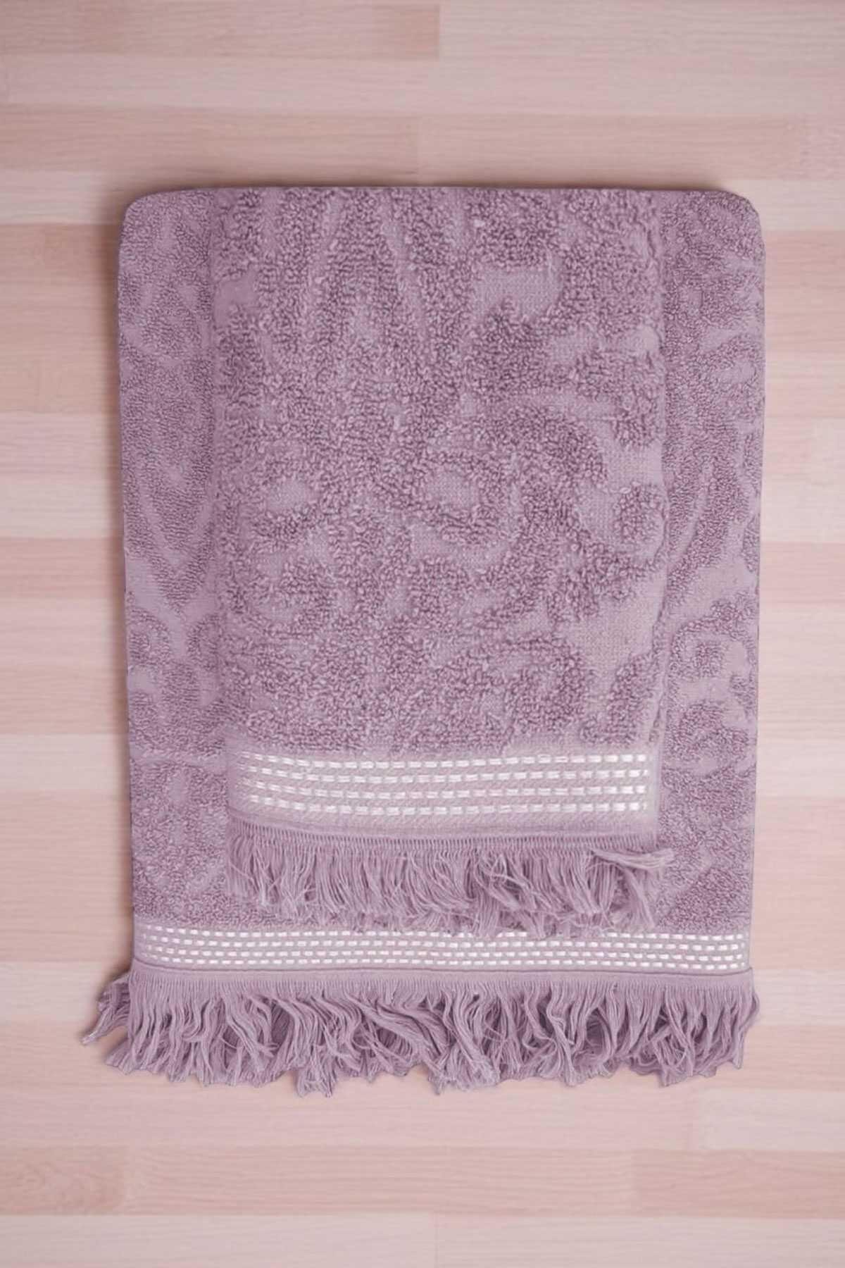 2 Parça Jakarlı Banyo Havlu Takımı %100 Pamuklu 90x150 Cm Arden Mor