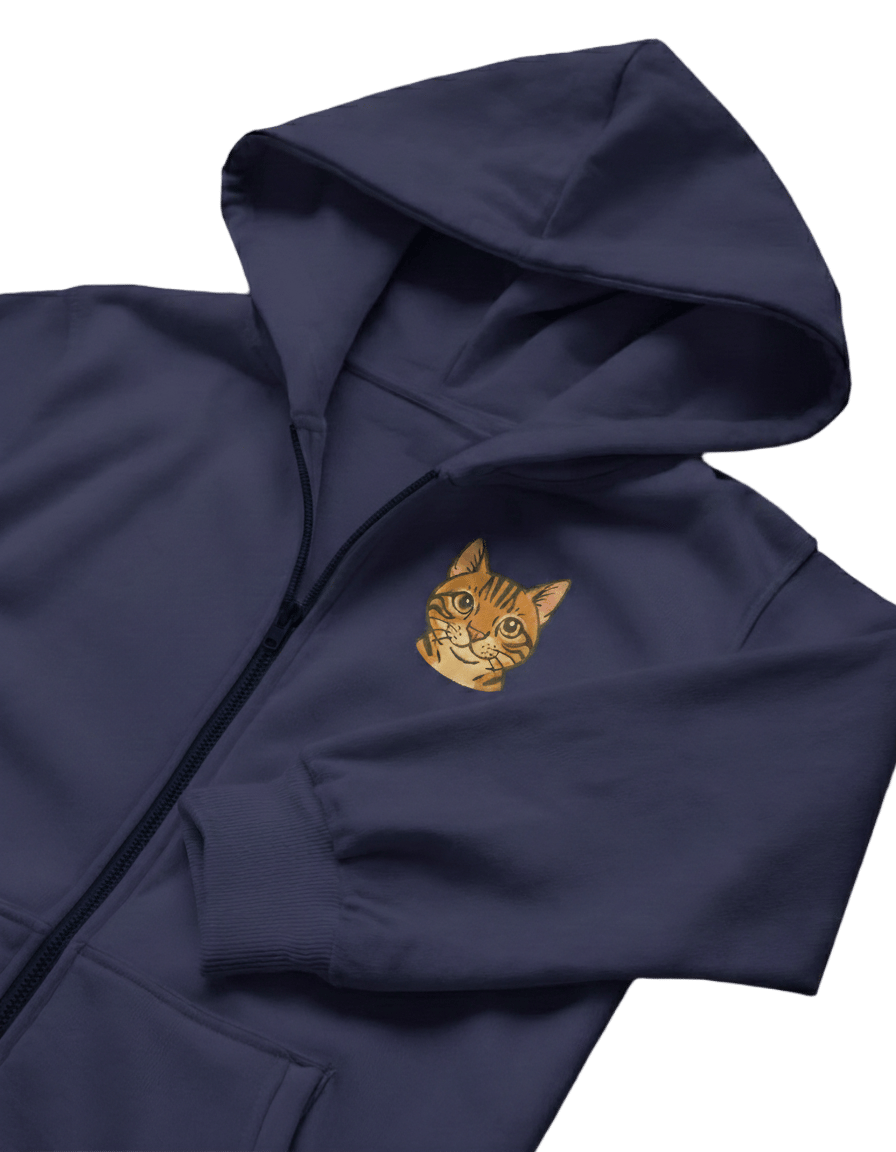 Bengal Kedi Baskılı Fermuarlı Hoodie – Kadın Regular Fit