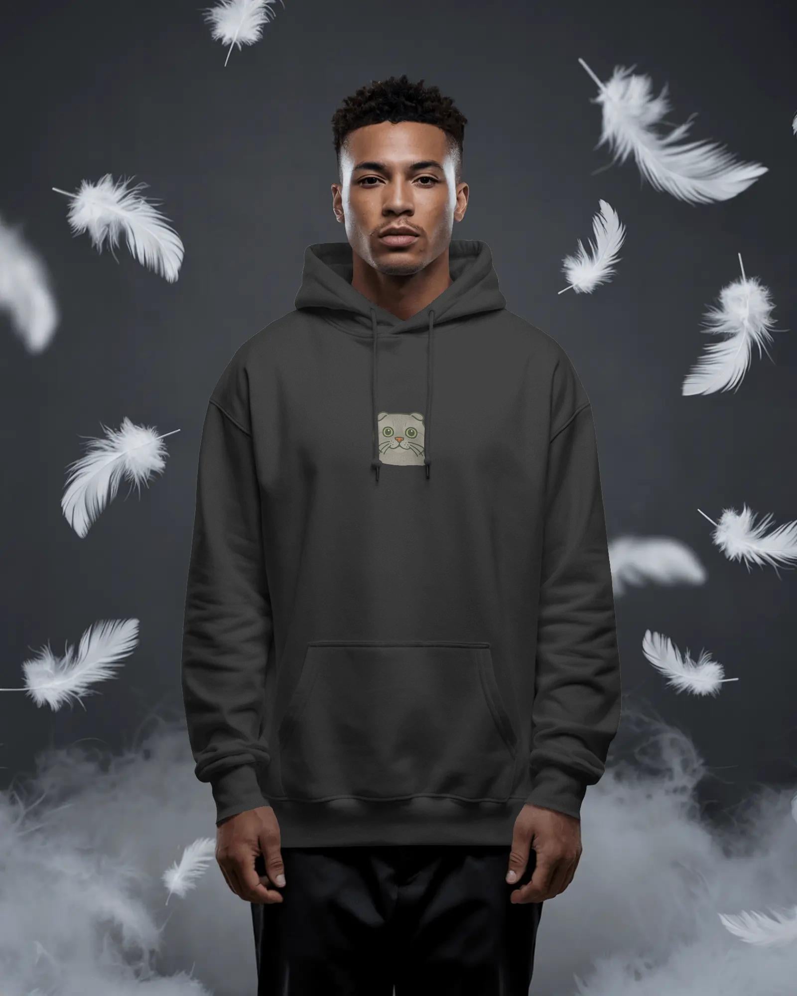 British Shorthair Kedili Hoodie Unisex %100 Pamuk | Siyah Kapüşonlu Sweatshirt Göğüs Ortası Logolu