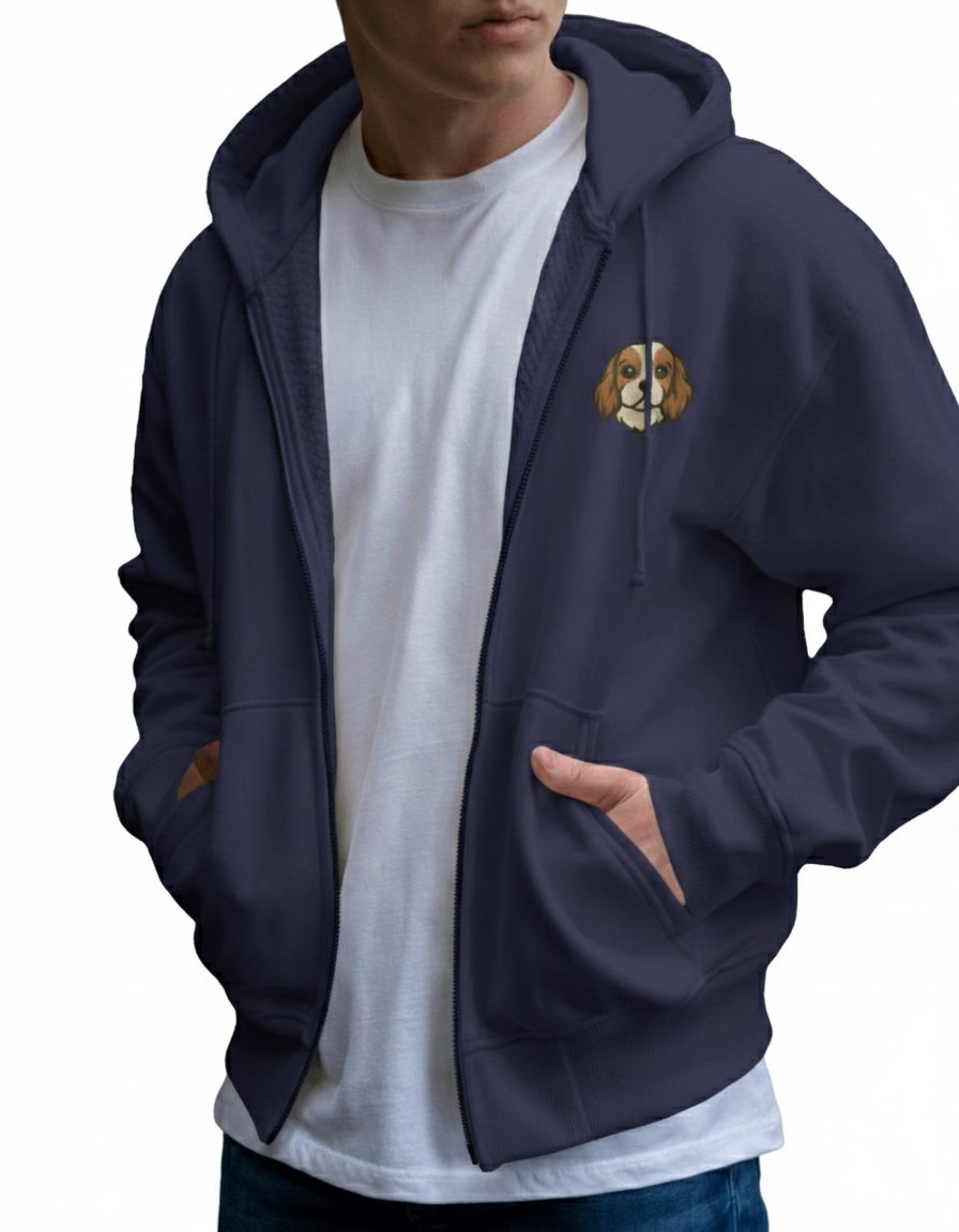 Erkek Cavalier King Charles Baskılı Oversize Fermuarlı Hoodie