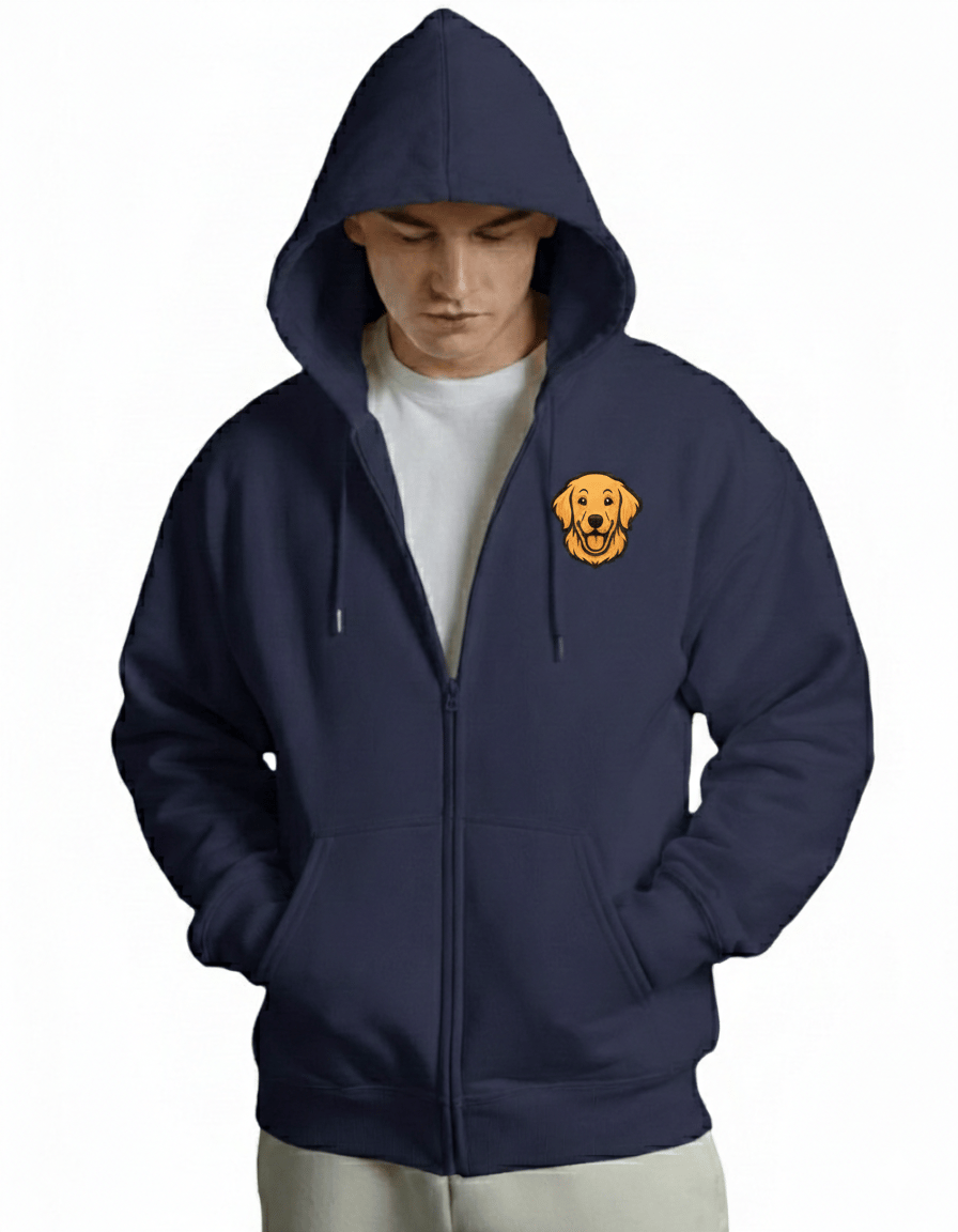 Erkek Golden Retriever Baskılı Oversize Fermuarlı Hoodie