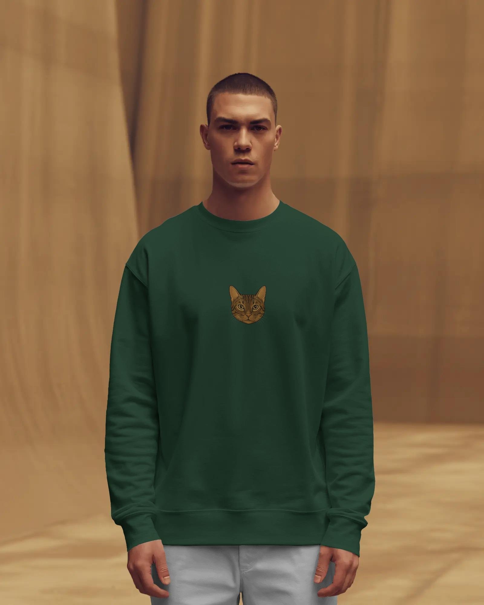 Erkek Minimal Bengal Kedi Logolu Bisiklet Yaka Sweatshirt – Basic & Günlük Stil