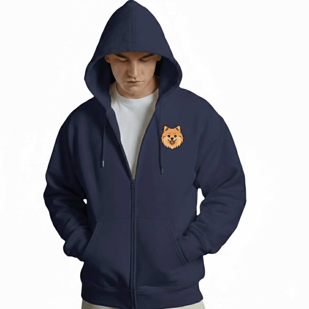 Erkek Pomeranian Baskılı Oversize Fermuarlı Hoodie