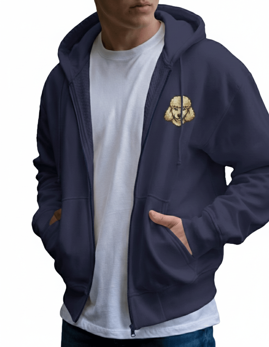 Erkek Poodle Baskılı Oversize Fermuarlı Hoodie