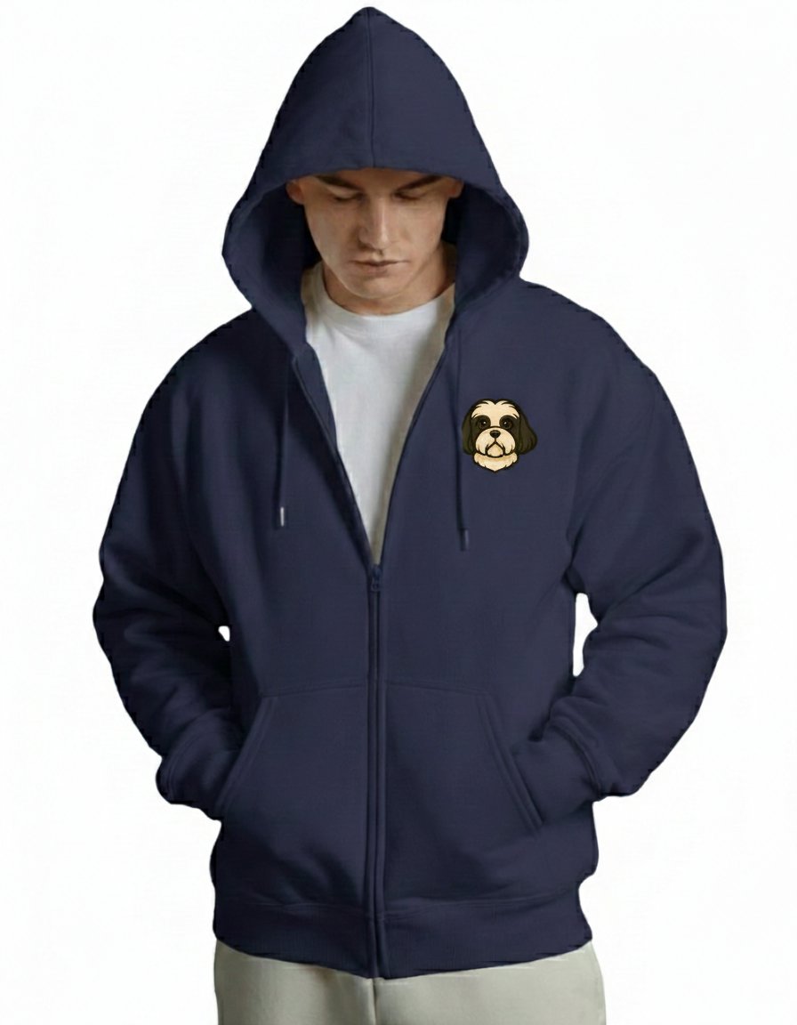 Erkek Shih Tzu Baskılı Oversize Fermuarlı Hoodie