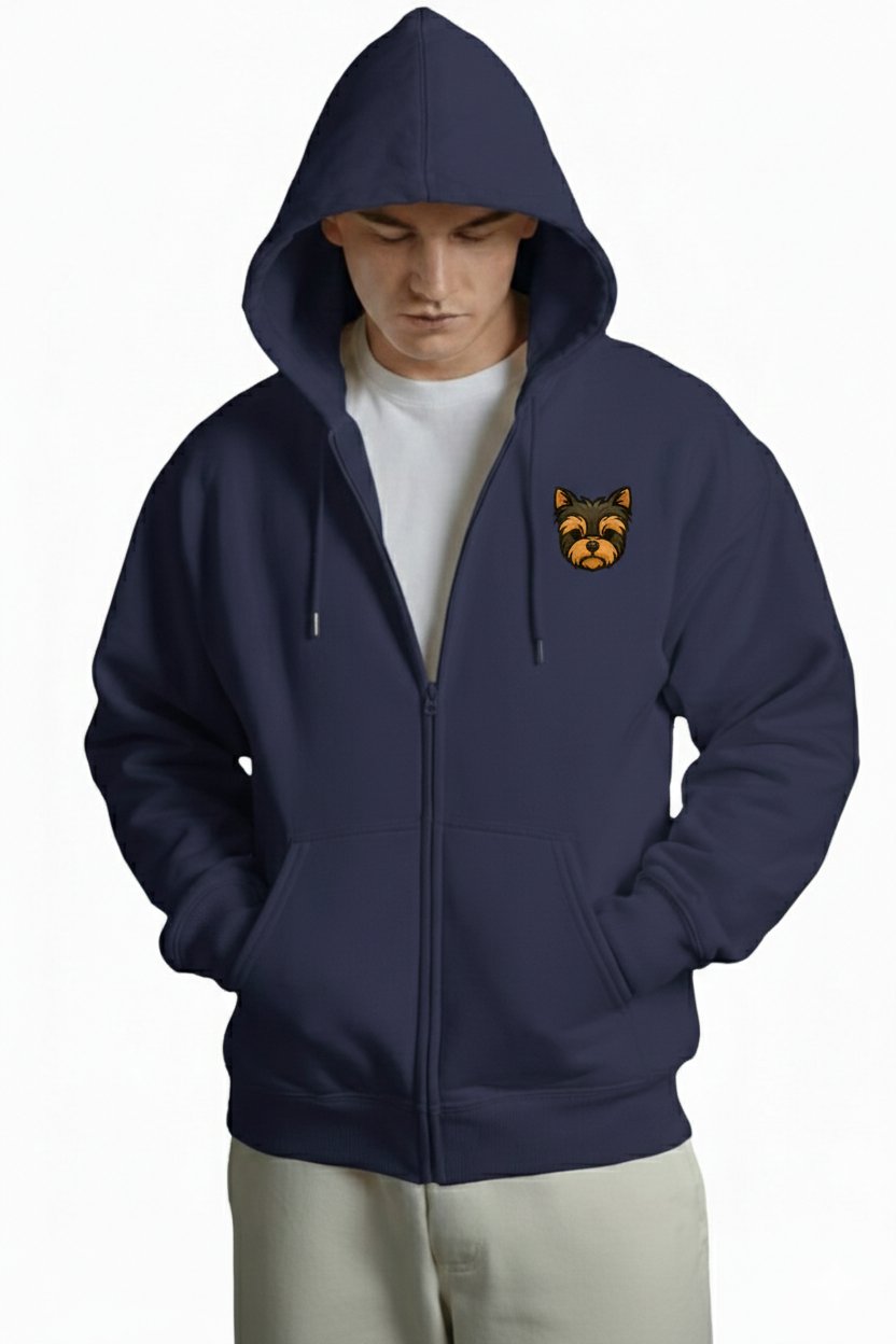 Erkek Yorkshire Terrier Baskılı Oversize Fermuarlı Hoodie