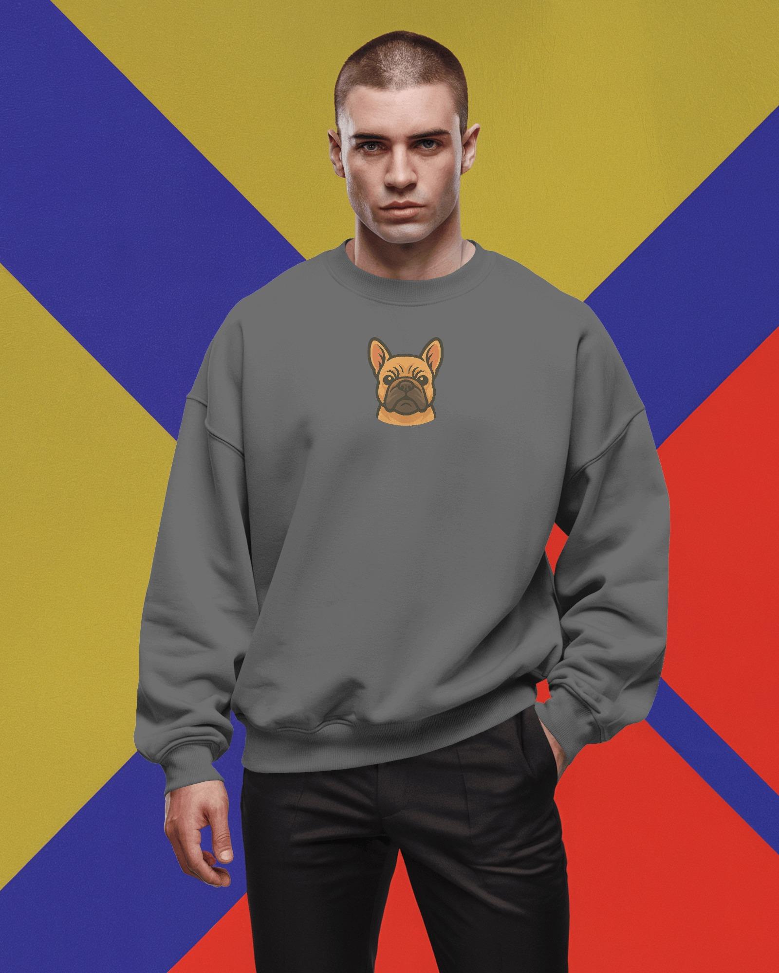 Fransız Bulldog Baskılı Unisex Sweatshirt – Minimal Köpek Tasarımı