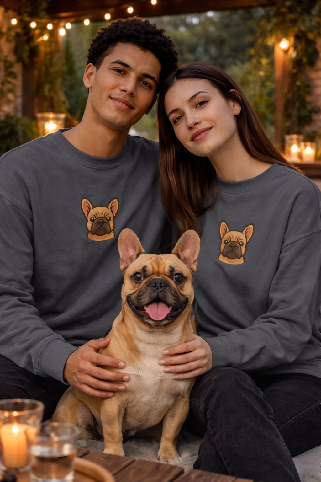 French Bulldog Köpek Desenli Sevgili Sweatshirt – Unisex Çift Kombini