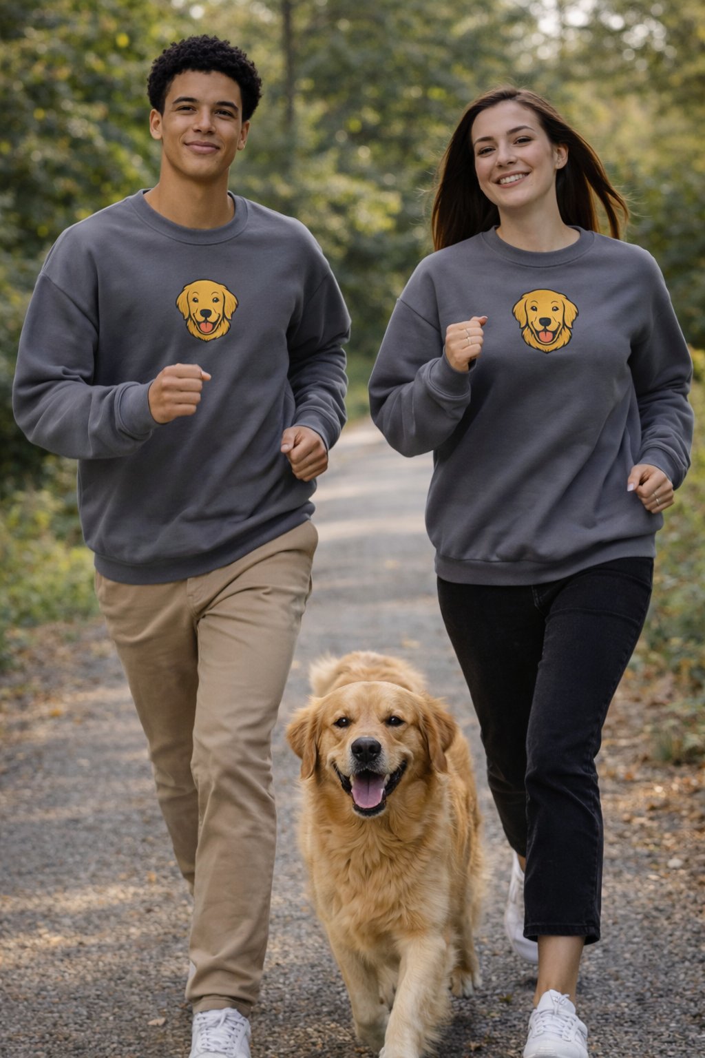 Golden Retriever Köpek Desenli Sevgili Sweatshirt – Unisex Çift Kombini