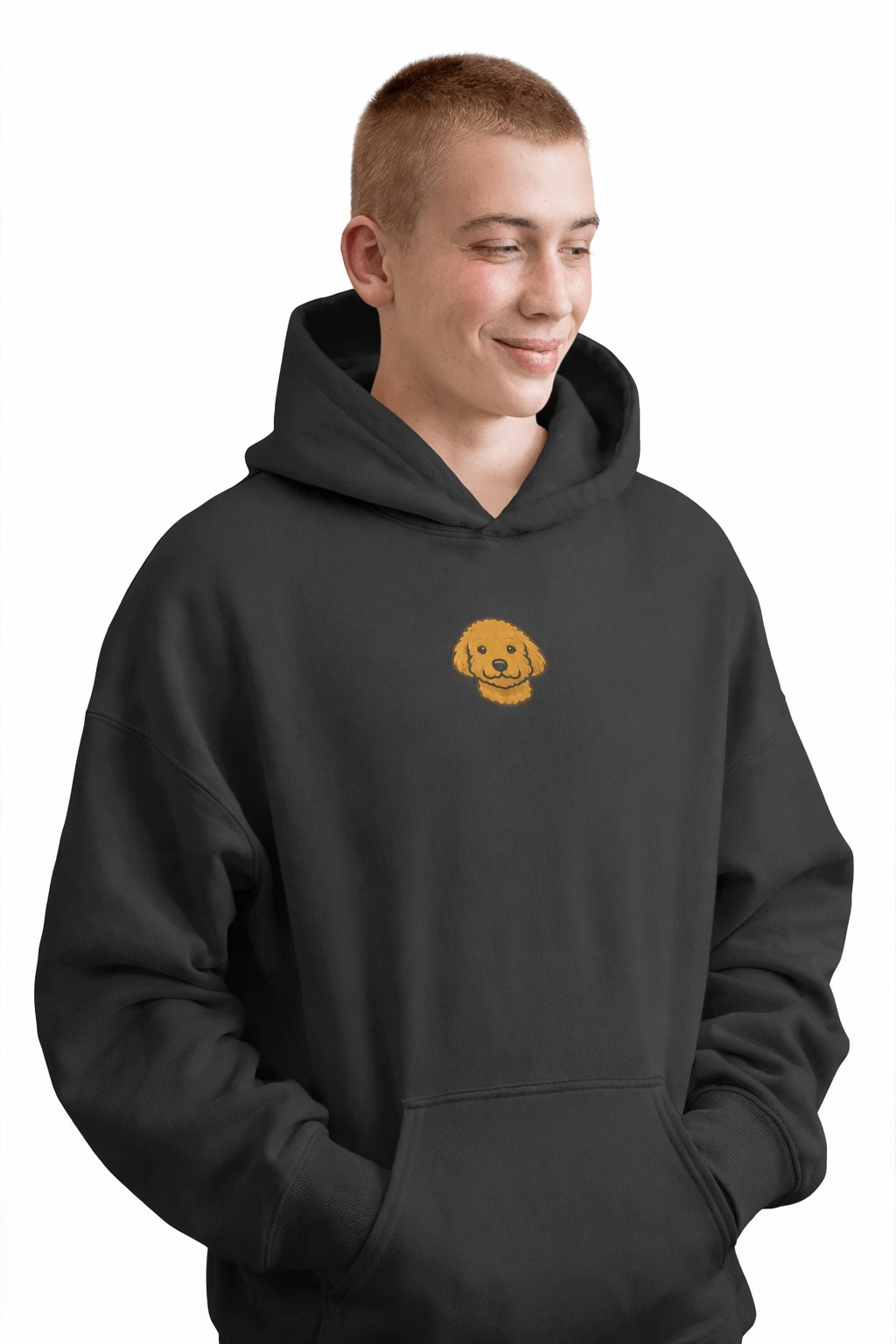 Goldendoodle Nakışlı Siyah Erkek Hoodie – Oversize Kapüşonlu Sweatshirt