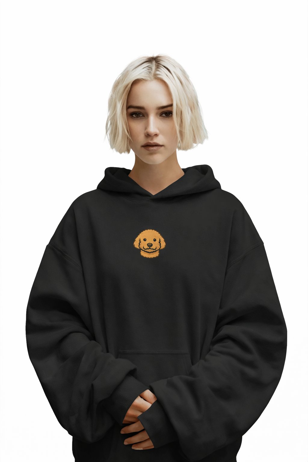 Goldendoodle Nakışlı Siyah Kadın Hoodie – Oversize Kapüşonlu Sweatshirt